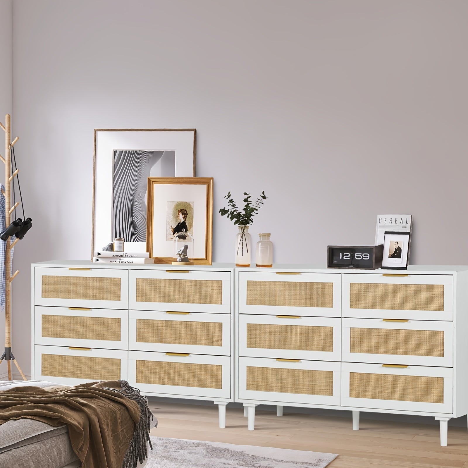 6 6 Drawer Dresser Rattan Dresser Modern Chest With Drawers, Wood Storage Closet Dressers Chest Of Drawers