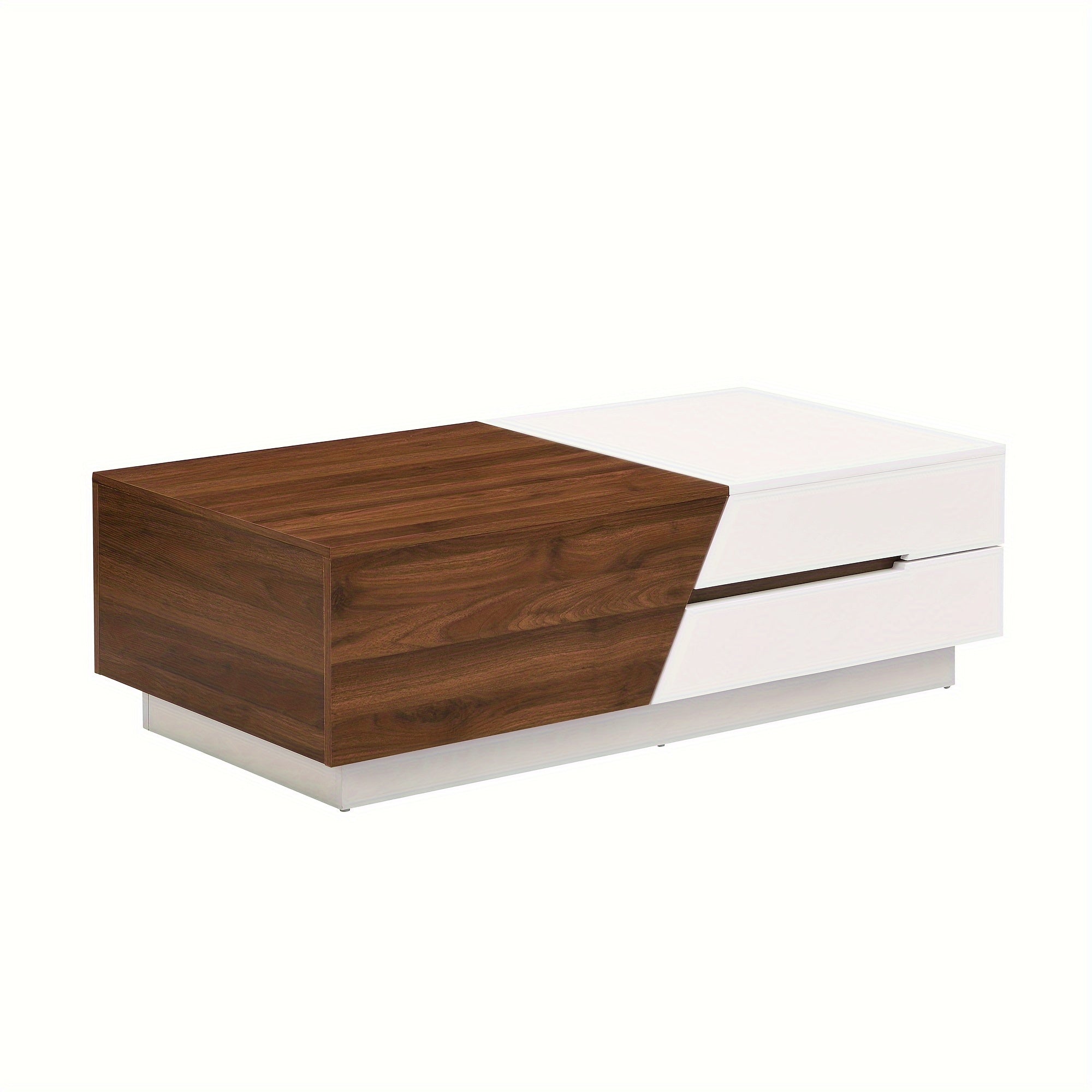 Modern Extendable Sliding Top Coffee Table With Storage In White&Walnut