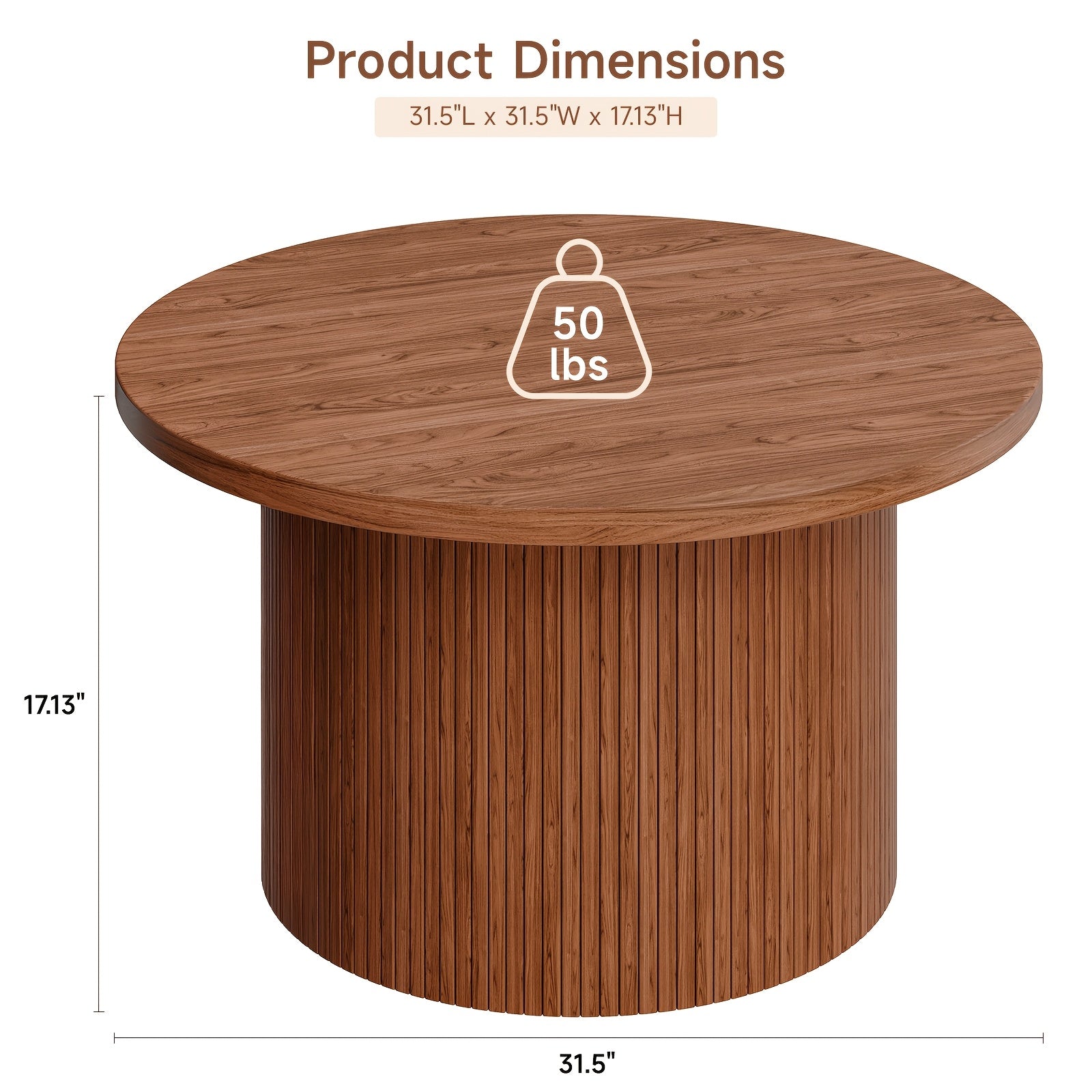 Modern 79cm Round Wooden Coffee Table with Anti-Slip Pad and Roller Curtain Design for Living Room, Sofa Side Center Table