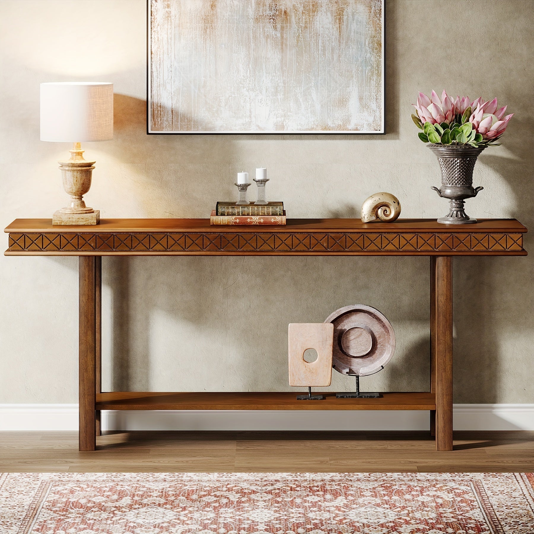 180 cm Extra Long Console Table, Wood Sofa Table Behind Couch Narrow Long, 2-Tier Entryway Accent Table with Storage for Living Room, Hallway, Entrance, Foyer