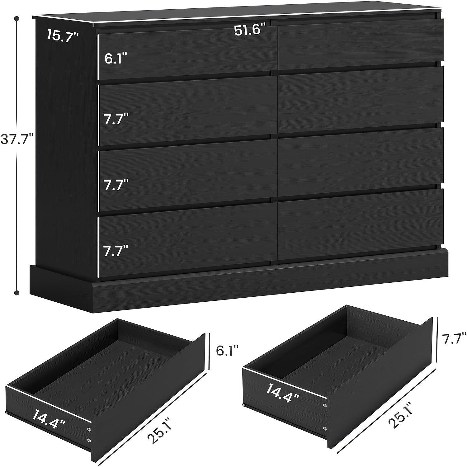 8 Drawers Dresser for Bedroom, Long Chest of 8 Drawers Storage Cabinet for Living Room Entryway, Black