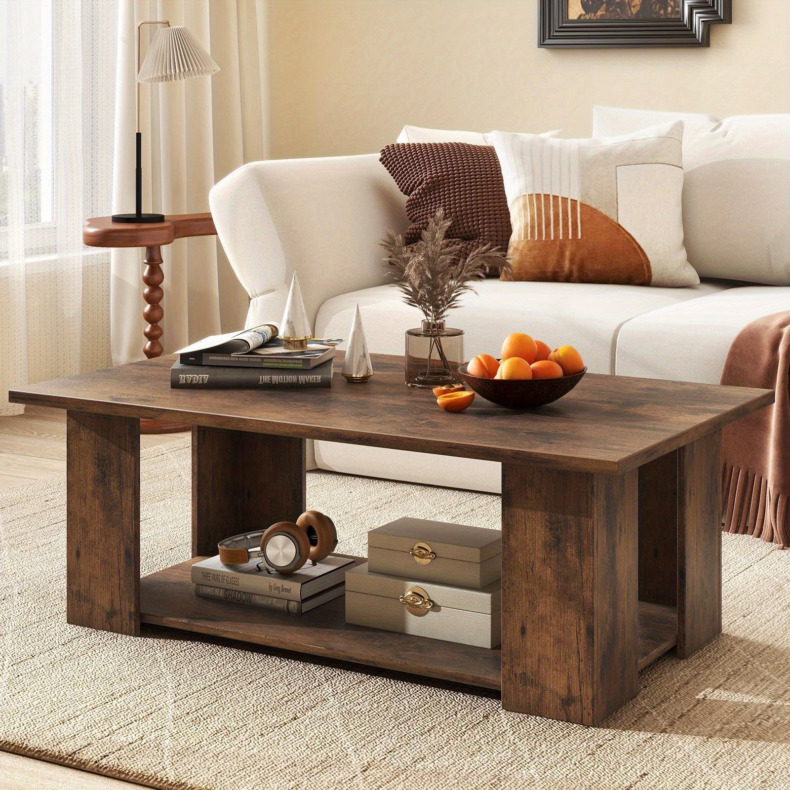 Modern 2-Tier Coffee Table with Storage Shelf - Sturdy Engineered Wood, Easy Assembly, Perfect for Living Room Decor