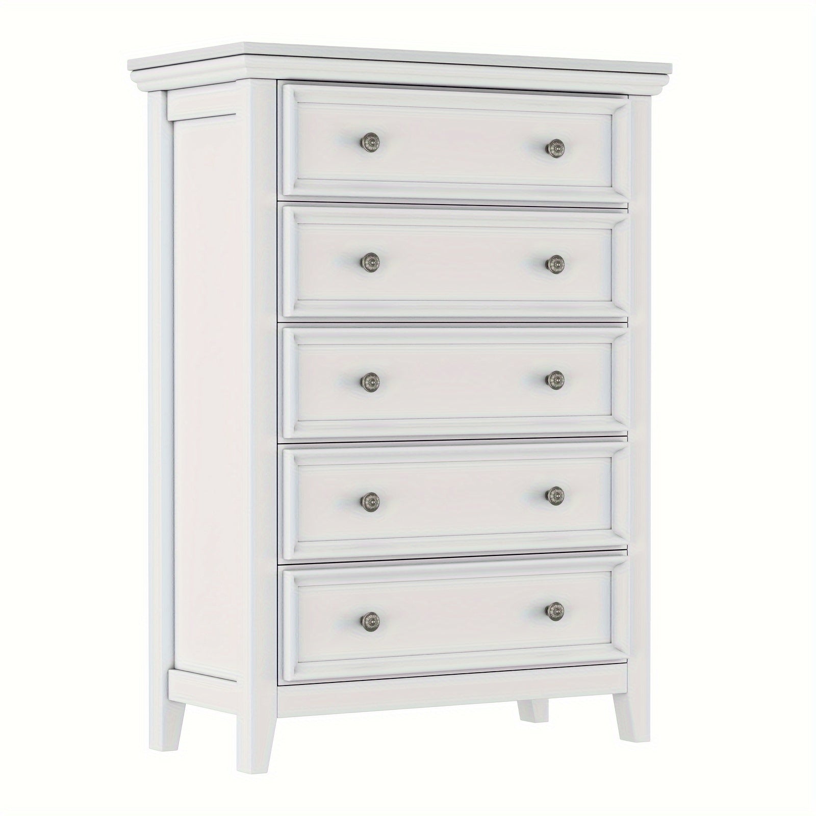 White Dresser for Bedroom, 5 Chest of Drawers, 5 Drawer Dresser for Home Office, Storage Drawer Cabinet with for Bedroom, Living Room, Hallway