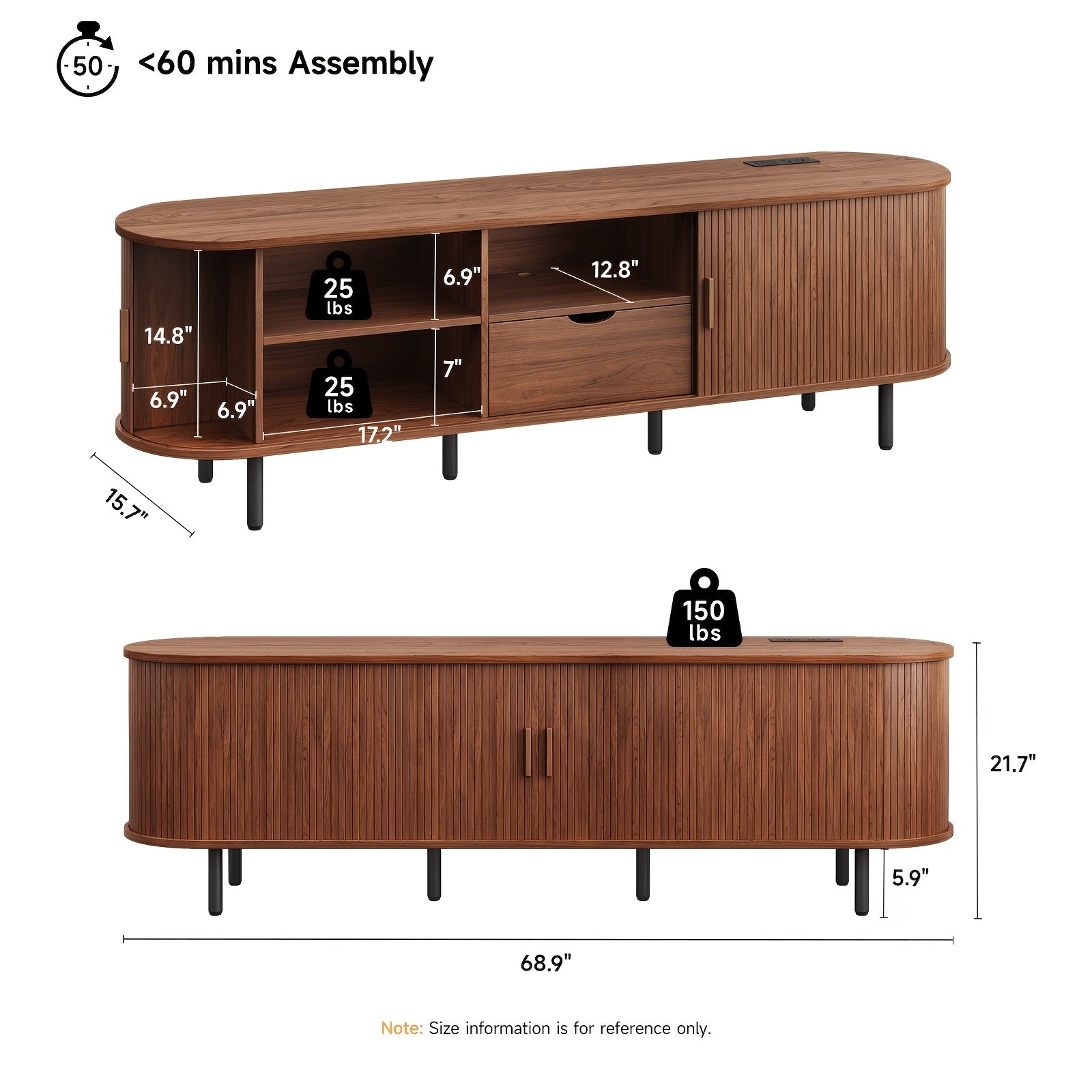 Festive 175cm Walnut TV Stand with Power Outlets - Fits TVs Up to 80", Modern Media Entertainment Center with Storage, Drawers, Adjustable Shelves & Sliding Doors - Ideal for Holiday Living Room Decor, TV Console Table