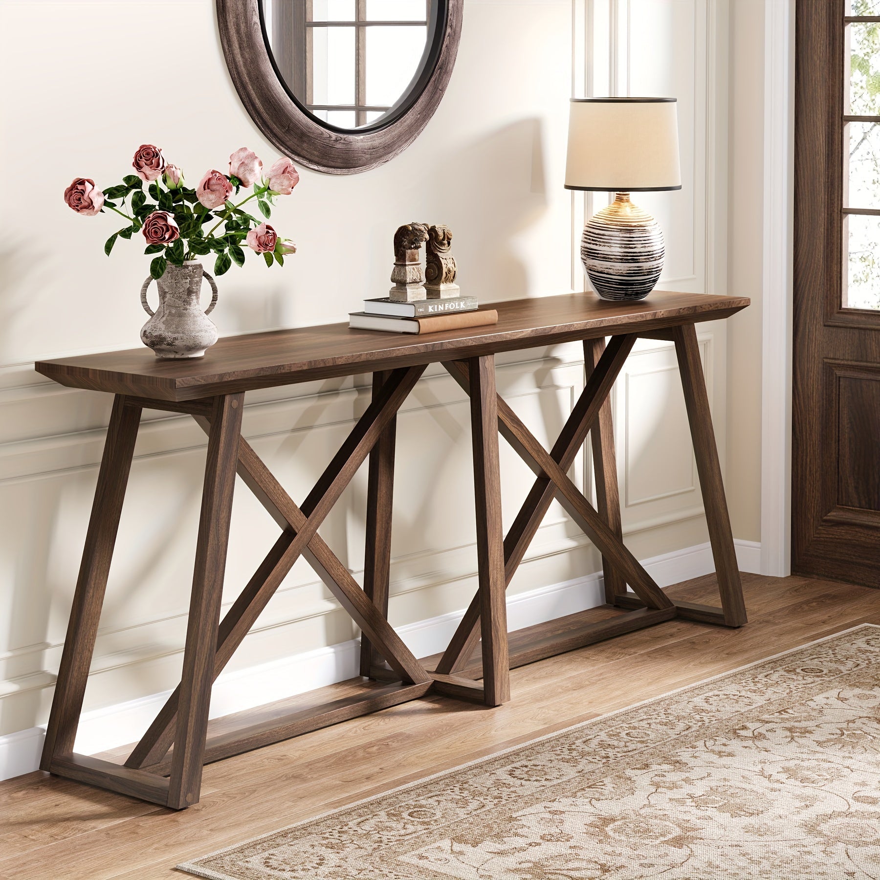 Farmhouse Console Table For Entryway: 180 cm Extra Long Entryway Table, Narrow Wooden Sofa Table Behind Couch For Hallway, Entrance, Foyer, Living Room, Rustic Brown, Halloween Decor, Autumn, Thanksgiving