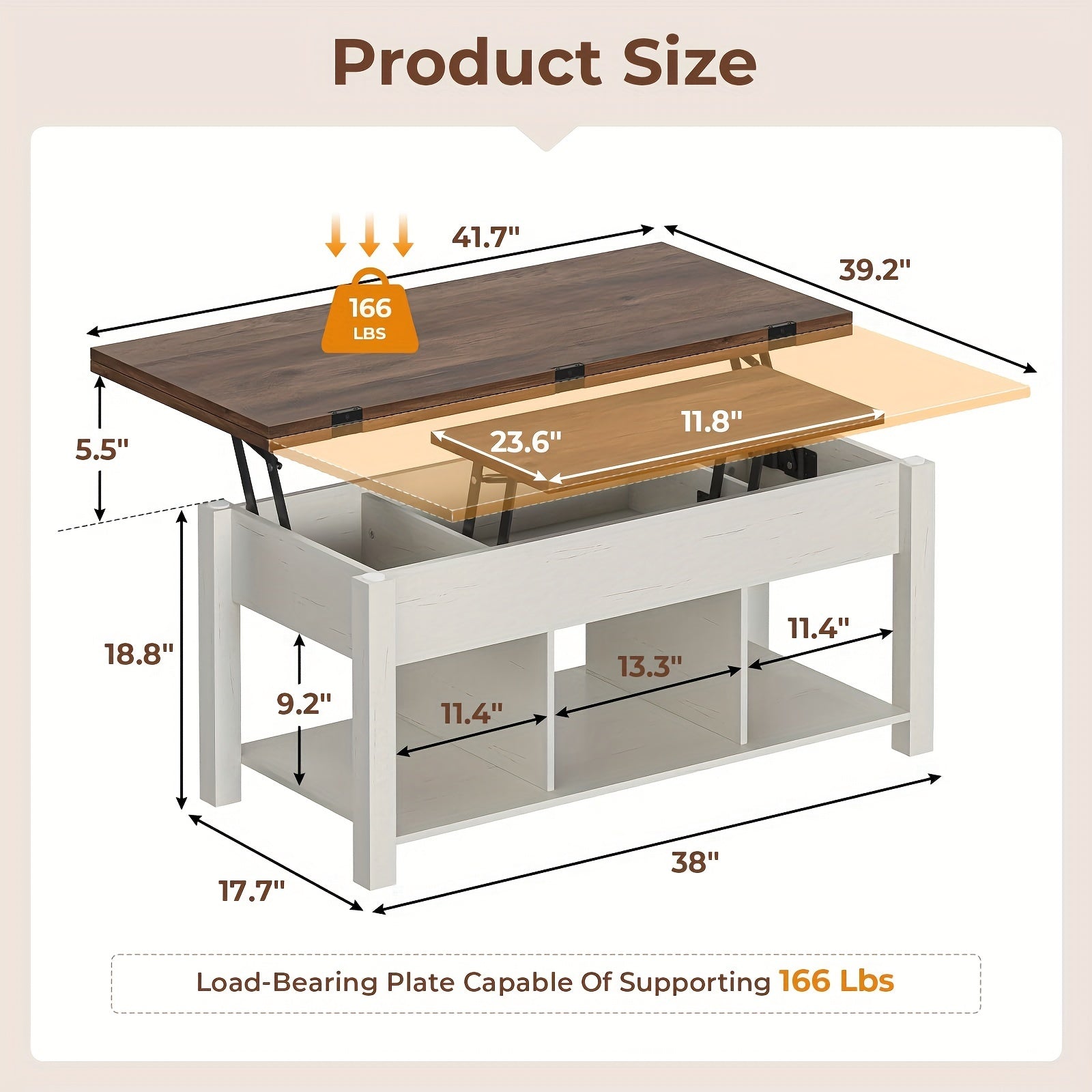 Lift Top Coffee Table For Living Room, 4 In 1 Coffee Table With Storage, Modern Farmhouse Wood Coffee Tables With Hidden Compartments And Open Shelf (Old White)