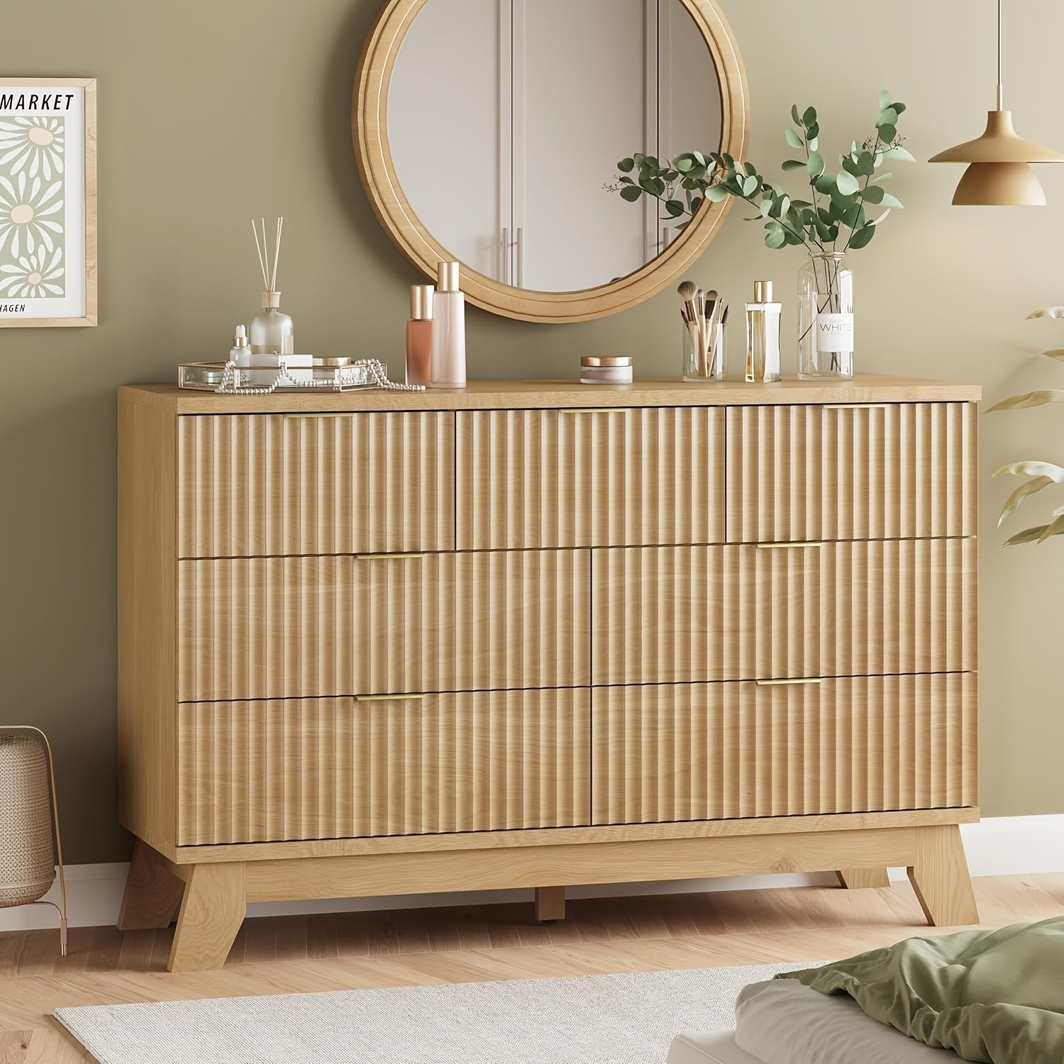 Elegant 7-Drawer Fluted Dresser in Pure White - Modern Bedroom Storage with Golden Metal Handles, Sturdy Hardwood Construction, Easy Assembly, Perfect for Bedroom & Living Room Decor