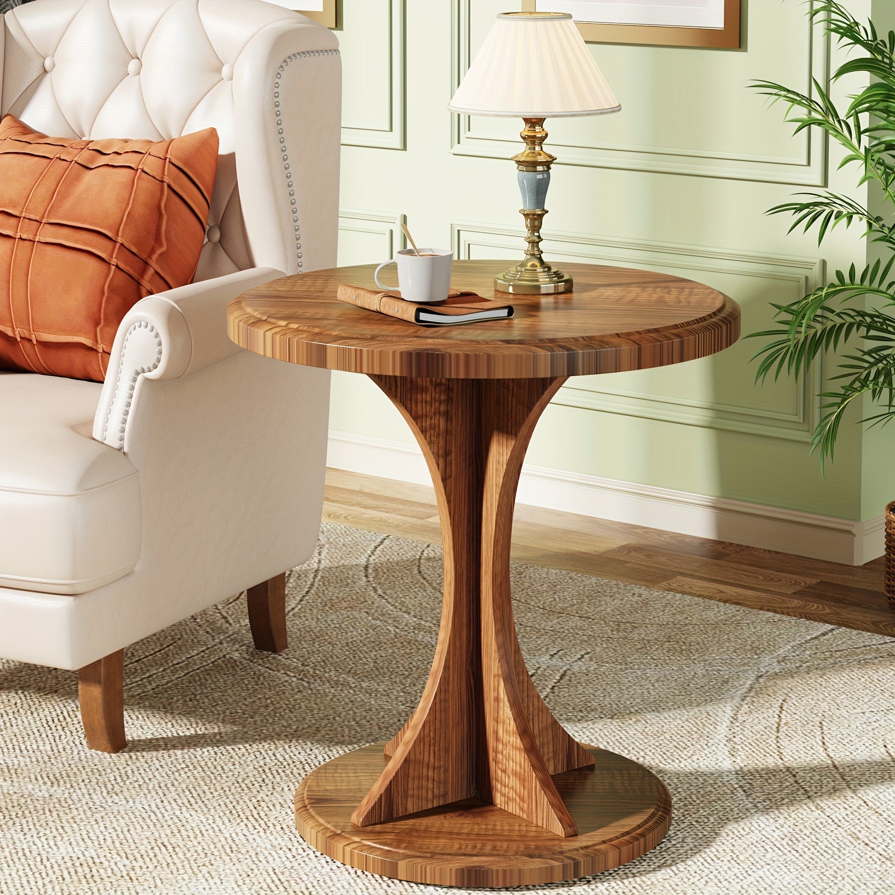 Round End Side Table, Wood Small Sofa Chair Side Table, Mid-Century Bedside Nightstand For Bedroom Living Room