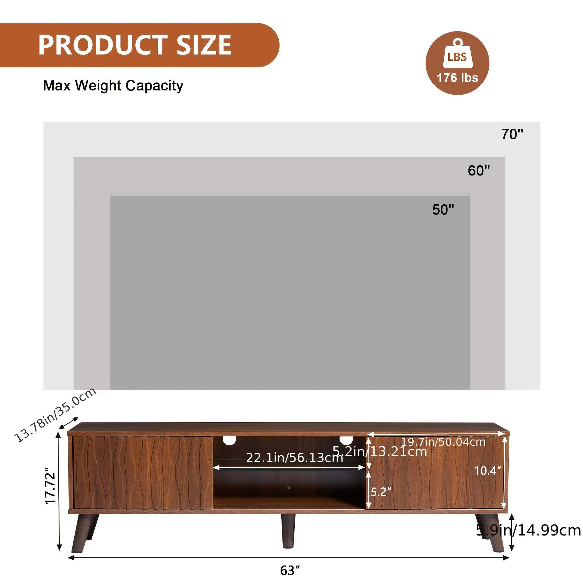 1pc Modern Walnut Finish TV Stand for Up to 178cm Screens, Freestanding Hardwood & MDF Media Console with Sliding Door, Cabinet Design, Ample Storage, Easy Assembly, No Power Needed