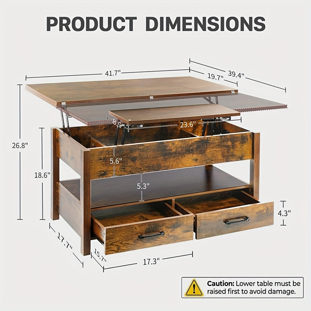 Rustic Brown 109cm Convertible Coffee Table - Multi-Function with Lift Top, Hidden Storage & Dual Baskets for Living Room or Home Office