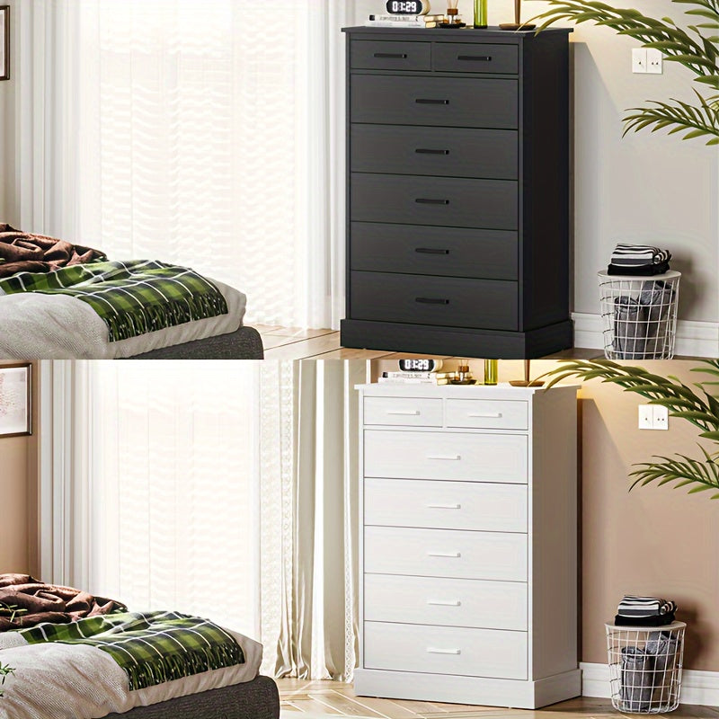 112cm Tall Dresser With 7 Drawers For Bedroom, Storage Tower Clothes Organizer, Large Chest Of Drawers With Sturdy Pedestal, 27.6'' W X 15.8'' D X 44.1'' H (Black/White)