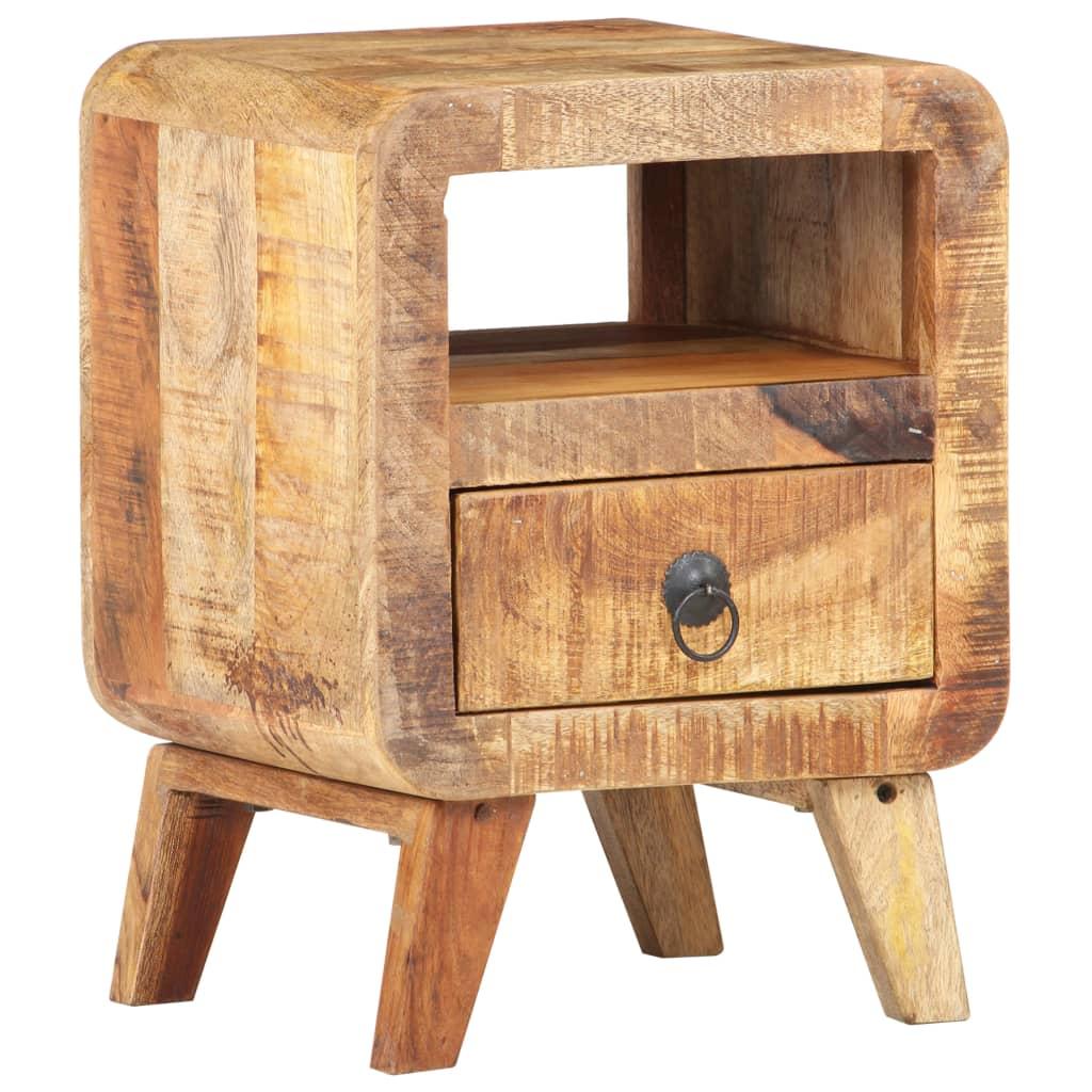 Modern Rough Mango Wood Bedside Cabinet 11.8"x11.8"x16.1" - Sturdy Hardwood Nightstand with Storage Compartment, Bedside Cabinet