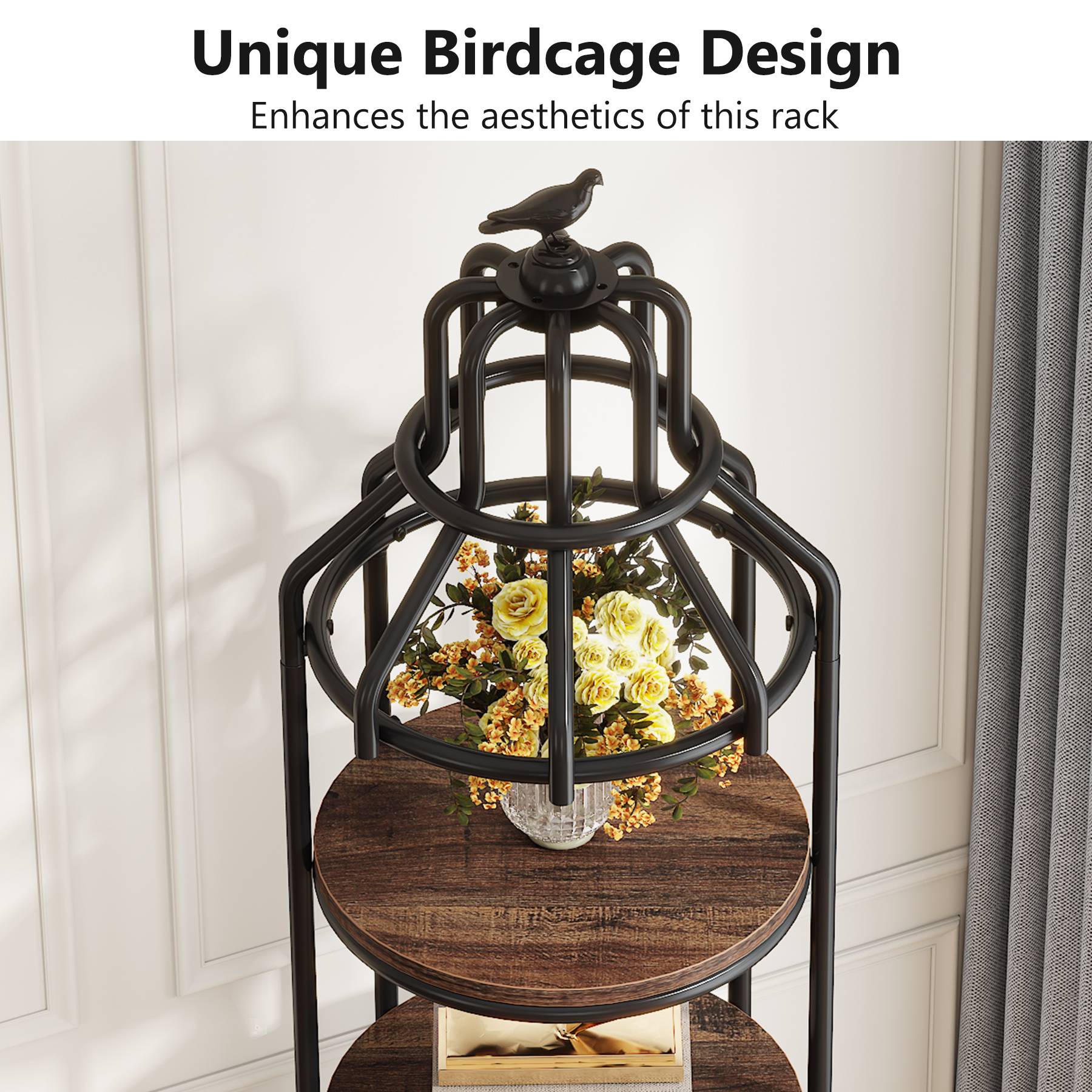 Industrial Bookshelf, 4-Tier Etagere Bookcase with Bird Cage Design (cm)