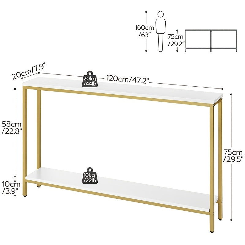 120 cm Skinny Console Table, Sofa Table with Support Bar, Hallway Entrance Table for Living Room, Entryway, Corridor, Sturdy, Easy Assembly, Wood Look Accent Table