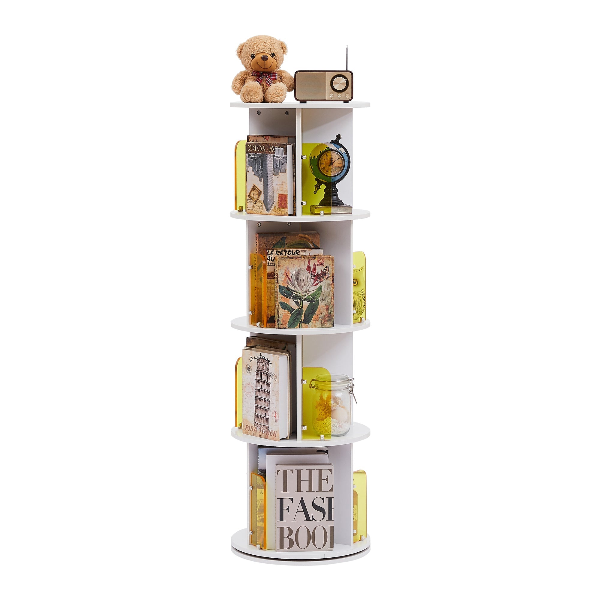 4-Tier Rotating Bookshelf 360 Floor Standing Round Bookshelf for Bedroom, Living Room