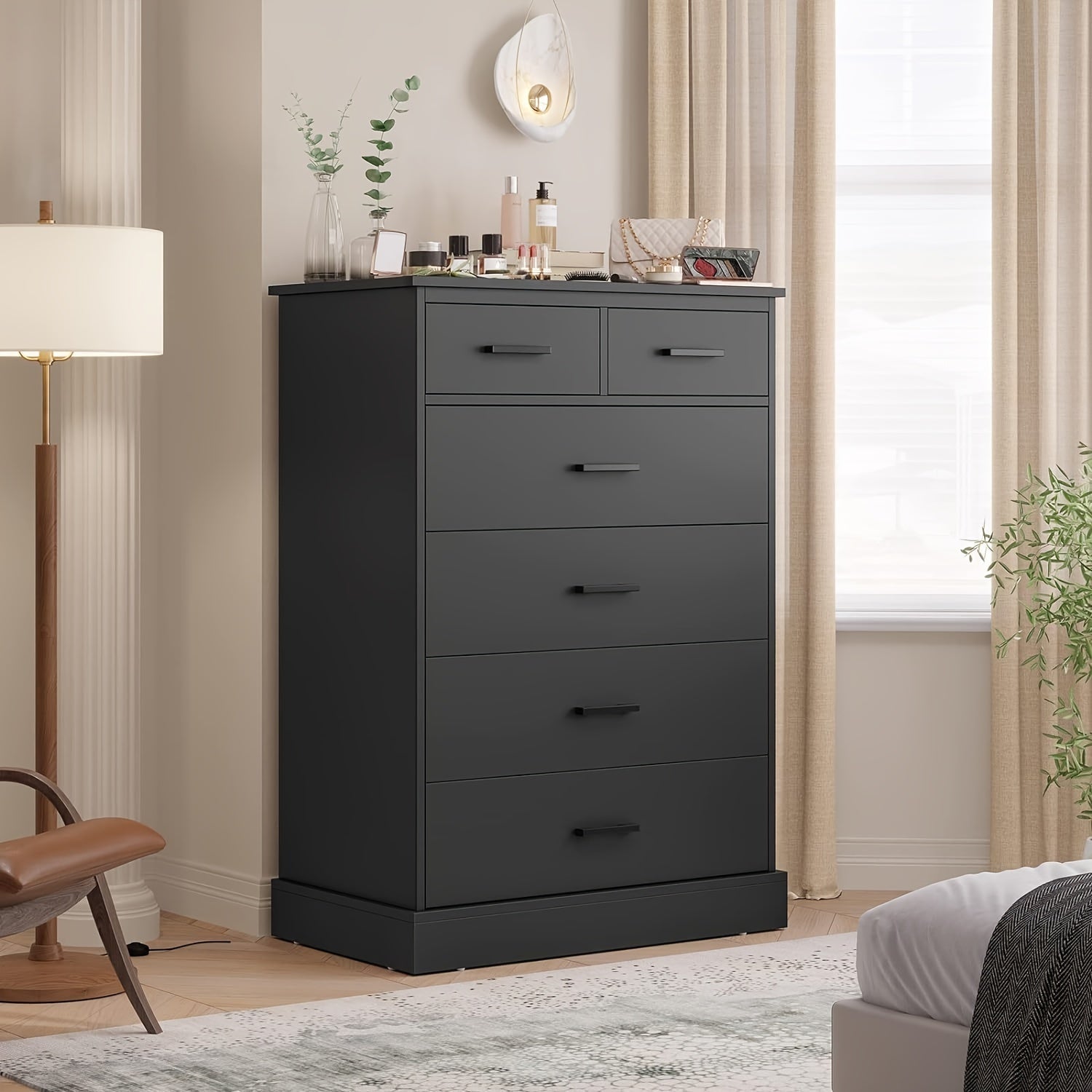 6 Drawers Dresser For Bedroom, Tall Chest Of 6 Drawers Storage Cabinet For Living Room Hallway Entryway, Black/White