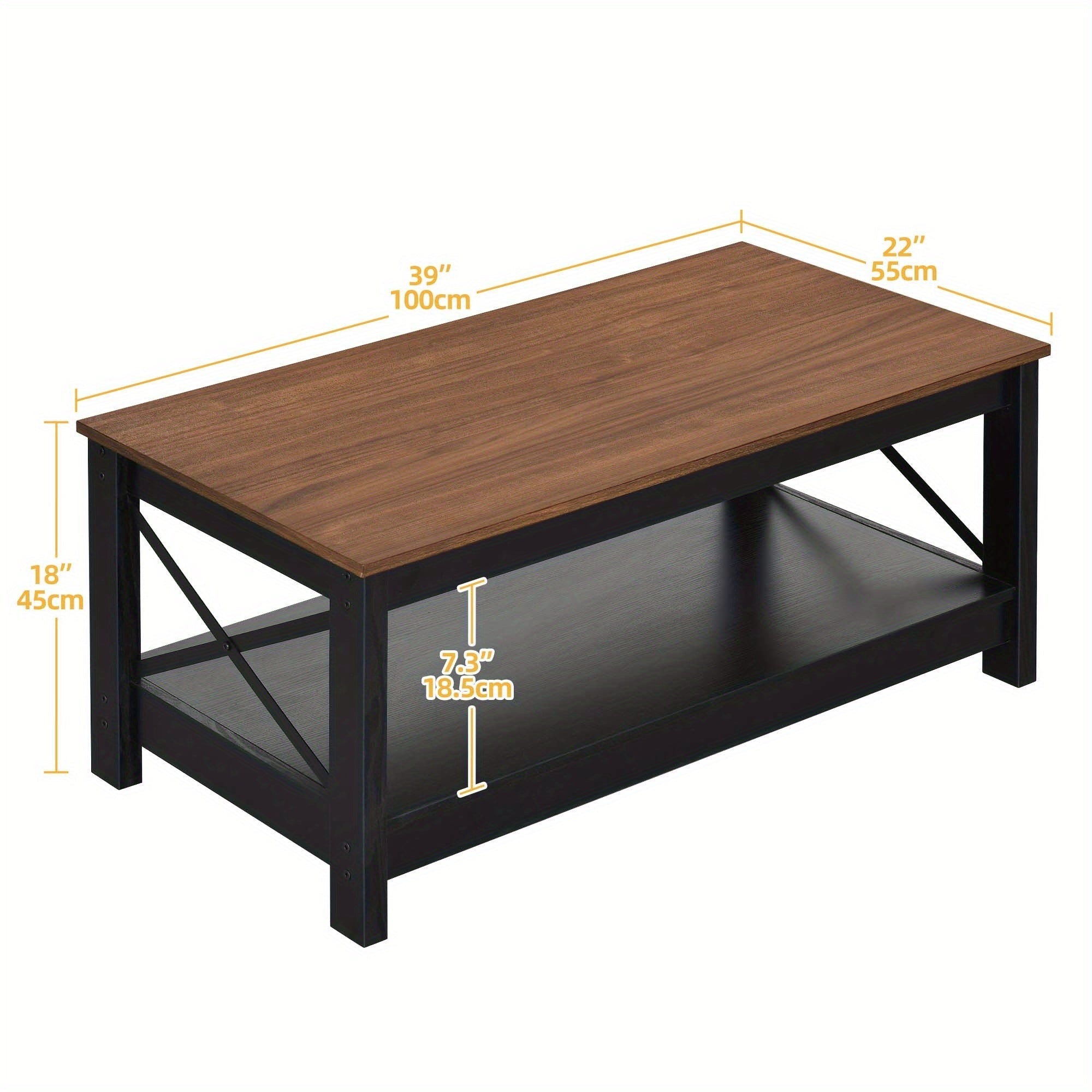 Rustic Farmhouse Coffee Table with Dual- Tier Brown Finish and Concealed Storage Compartment