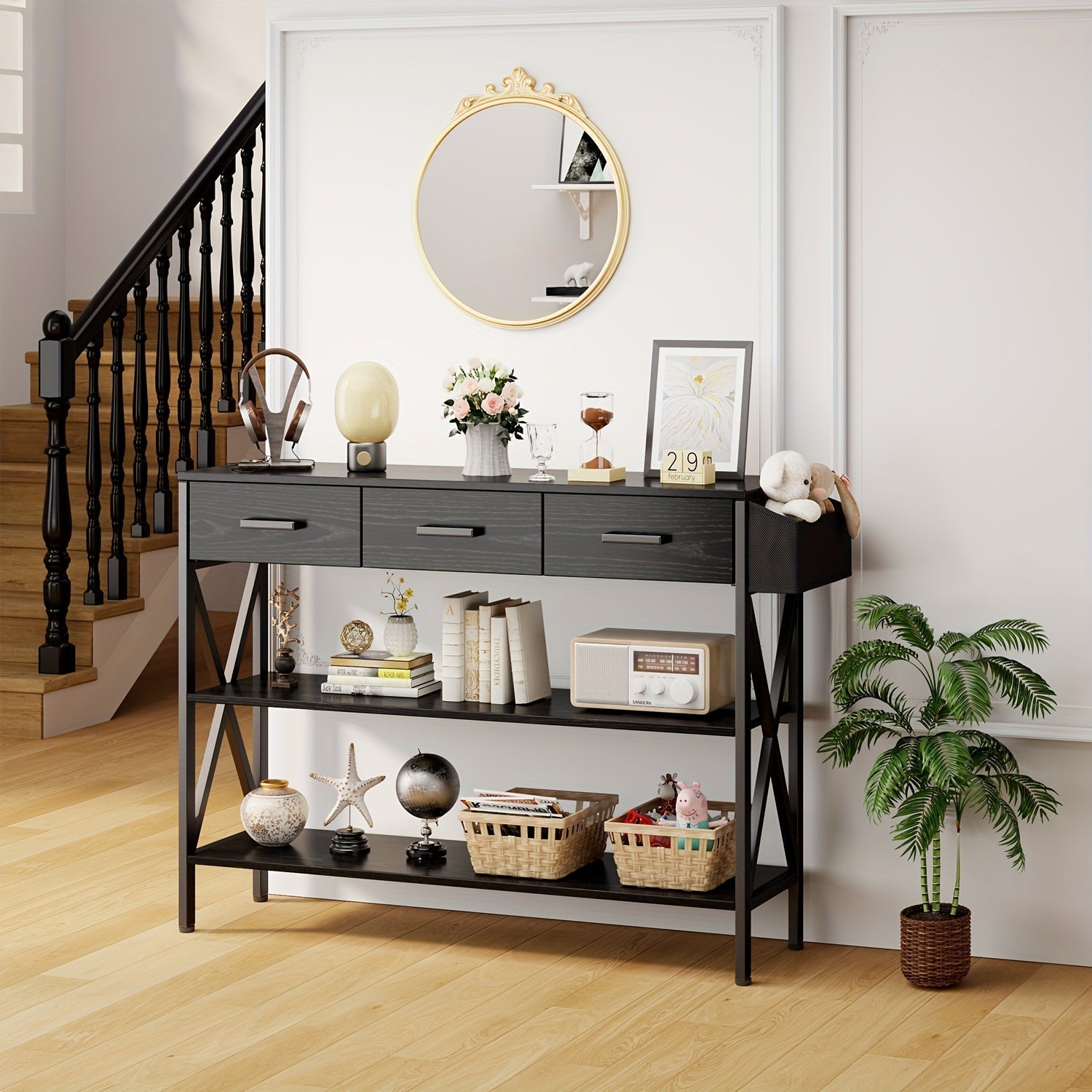 Functional 119.4 cm Console Table, Industrial Entryway Design With 3 Drawers And 3-Tier Storage Shelves - Perfect Narrow Sofa Table For Your Hallway, Living Room, Or Kitchen