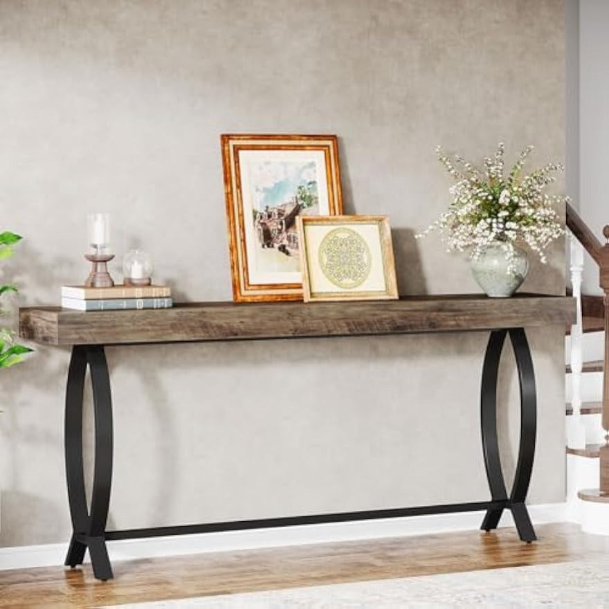 Console Foyer Table for Entryway: 180 cm Narrow Long Entryway Table, Farmhouse Sofa Table Behind Couch with Metal Legs, Entrance Table for Hallway, Living Room, Deck Boxes