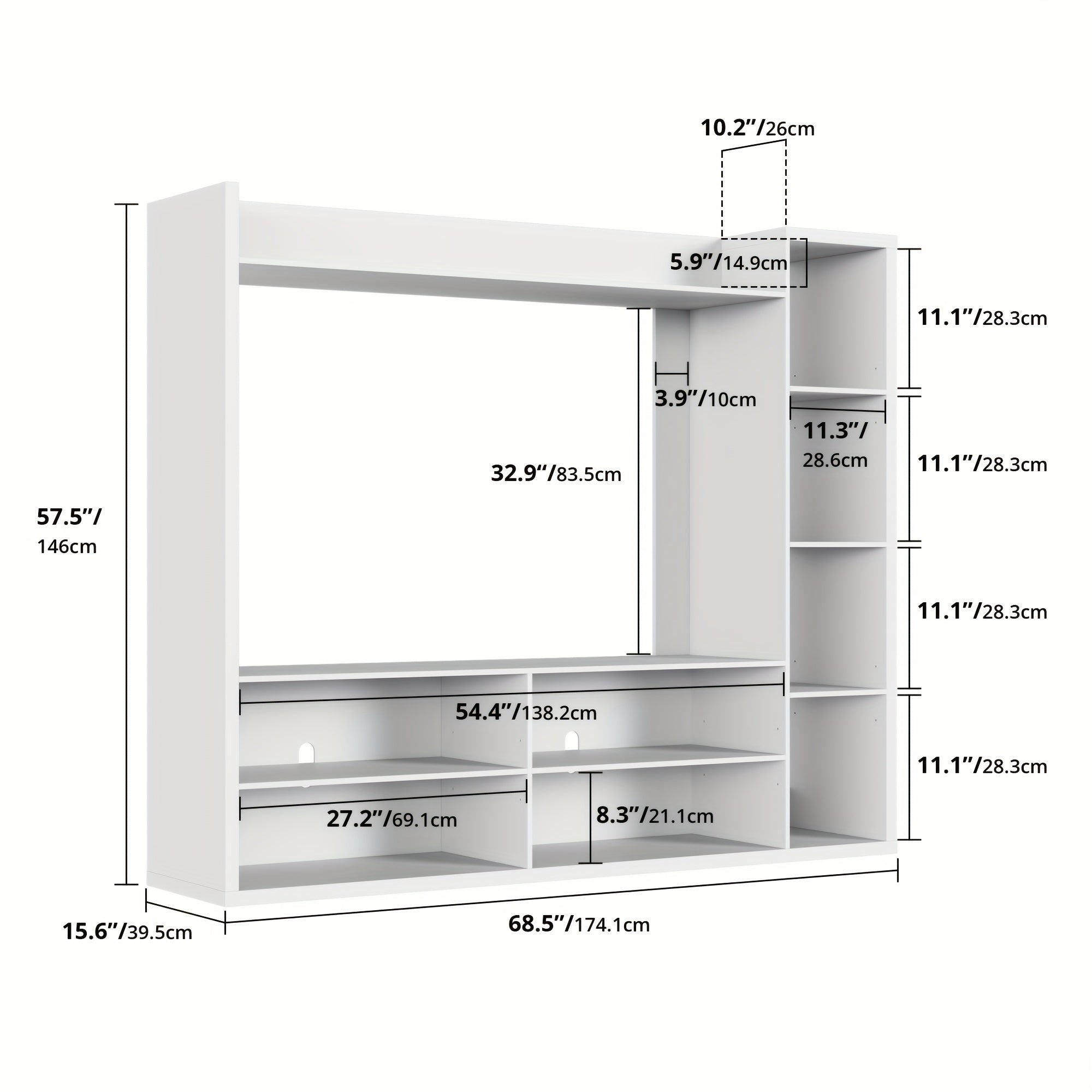 Wall Unit TV Stand With Book Shelves For 178cm Tvs, Wall Mounted Modern Entertainment Centre With Storage Space, TV Console Table With 8 Cubes For The Living Room