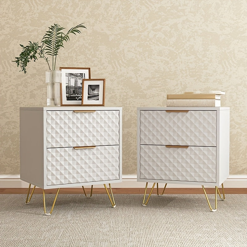 Wood Nightstand Set Of 2, Metal Feet And Handles, Double Drawers, Bedside Table, Night Stand, Side Table, Space-Saving, Easy Assembly, For Bedroom, Living Room, Apartment