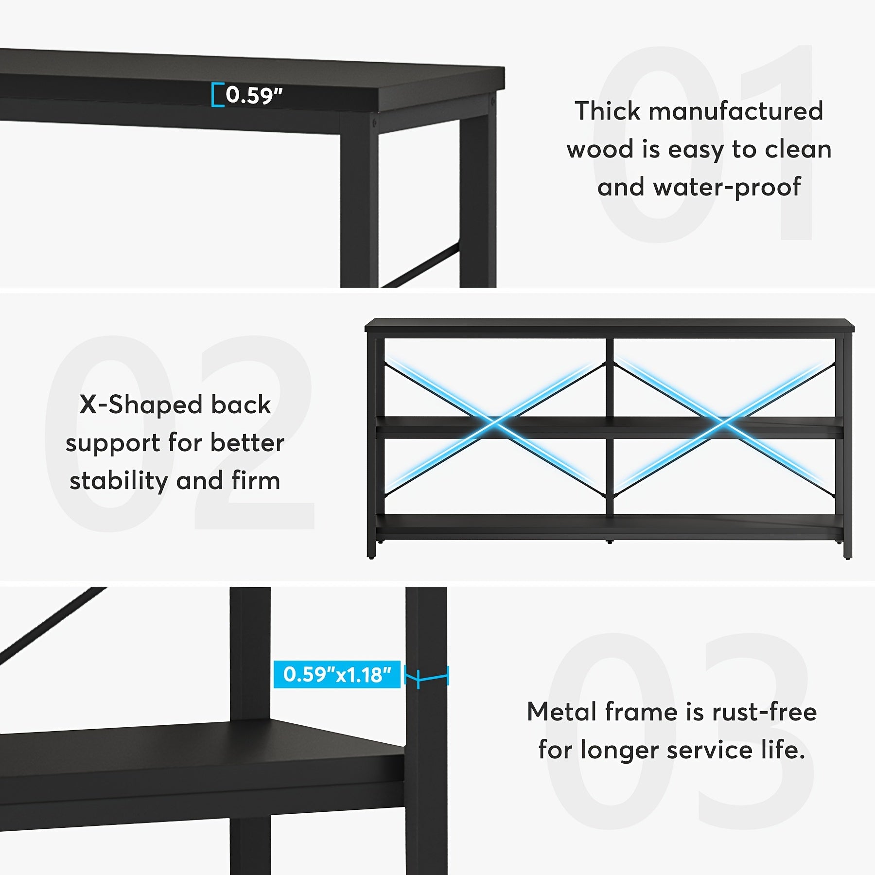 140 cm Long Console Table, 3-Tier Metal and Wood TV Stand with Storage Shelves for Entryway, Living Room - Durable and Easy Assembly, Christmas Gifts, Hallway, Sofa Table, LITTLE TREE