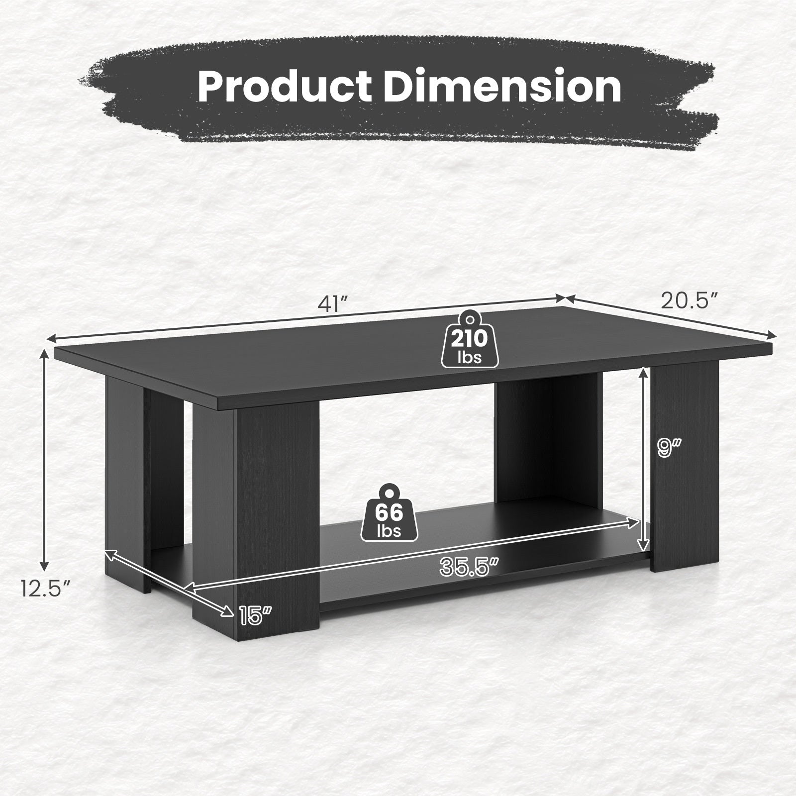 Elegant 2-Tier Coffee Table with Storage Shelf - Modern Center Cocktail Table for Living Room, Durable Hardwood Construction