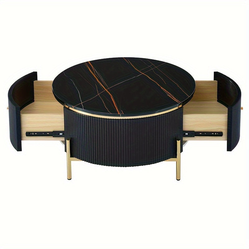 Modern Round Coffee Table With 2 Large Drawers - 31.5-Inch Storage Console For Living Spaces