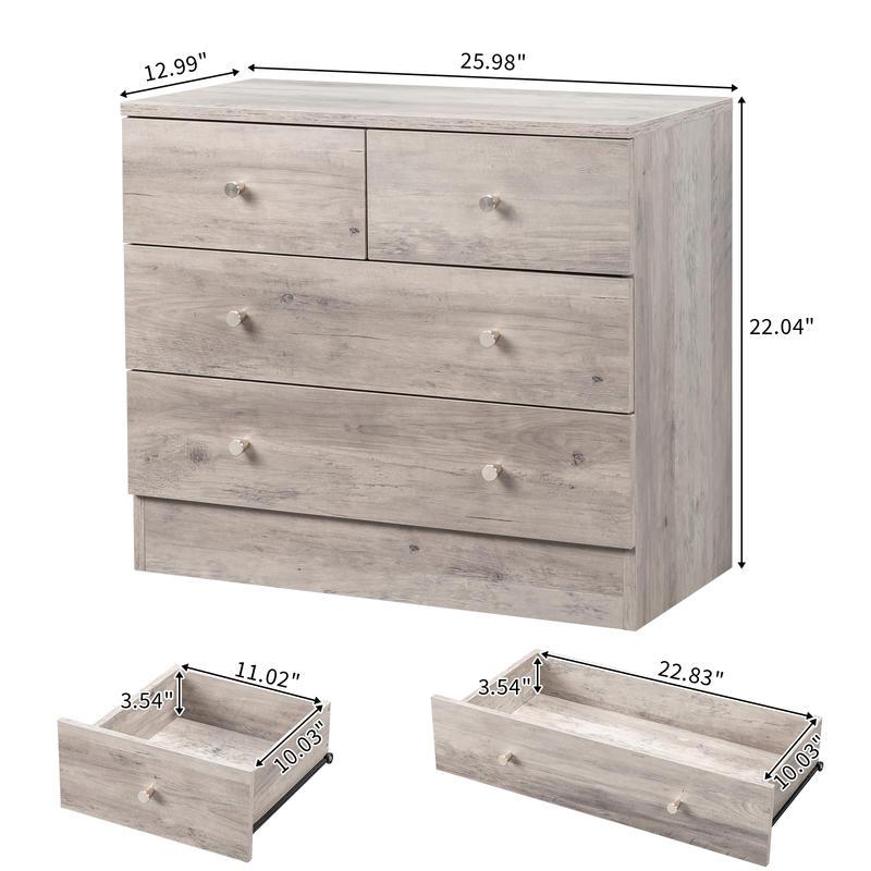 Chic Gray 4-Drawer Dresser - Solid Hardwood Nightstand with Storage, Perfect for Bedroom & Living Room, Simple