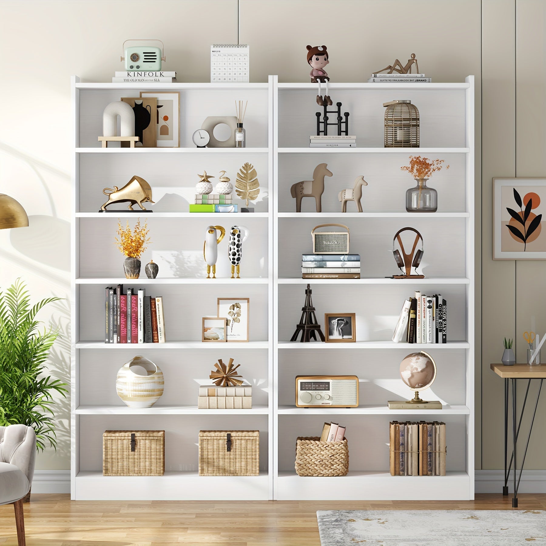 198cm Bookcase, Modern 7-Tier White Library Bookshelf with Storage Shelves, Large Open Bookcases Wood Display Shelving Unit for Bedroom Living Room Office