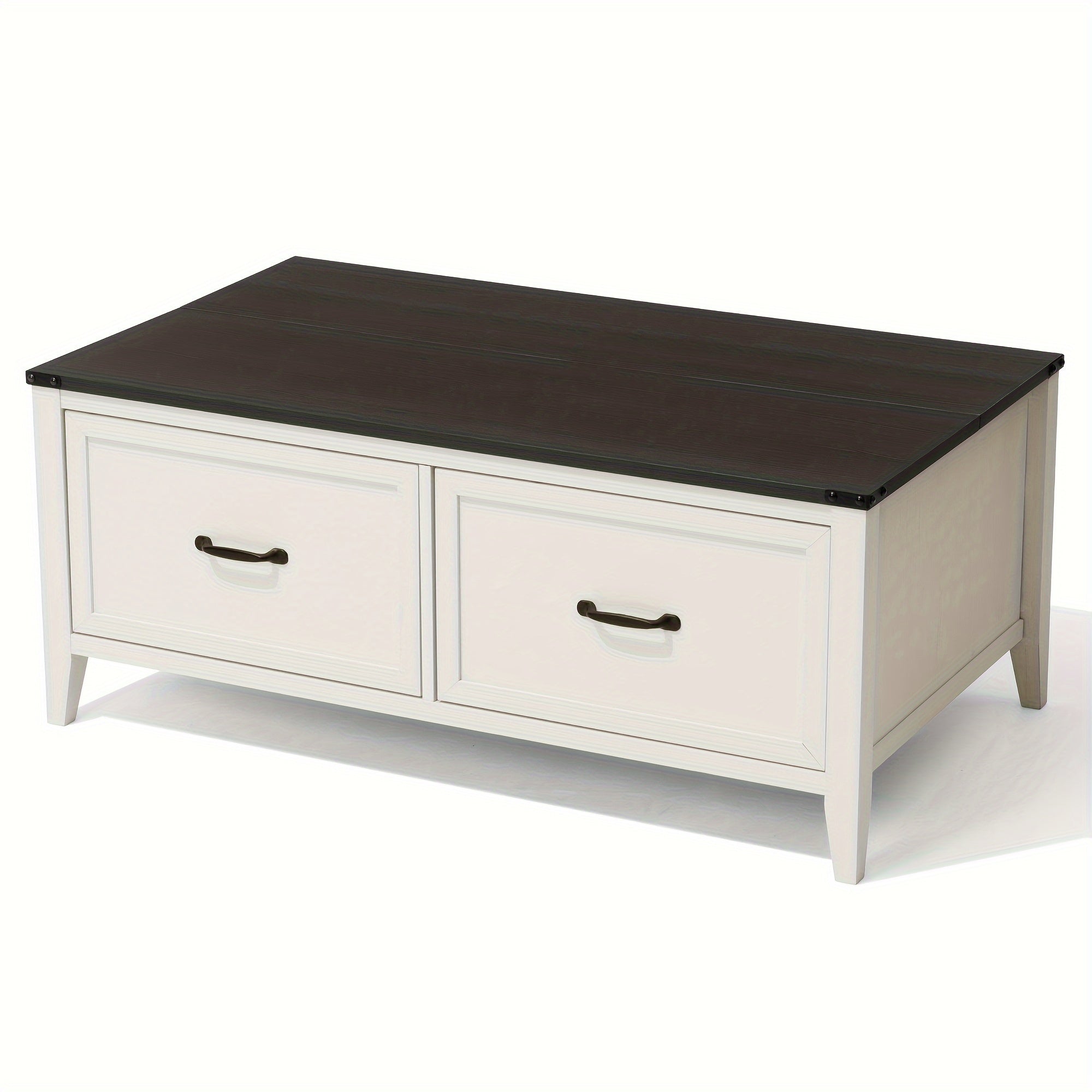 Farmhouse Coffee Table, 110cm Hinged Lift Top Wood Center Table with Large Hidden Storage & 2 Drawers for Living Room