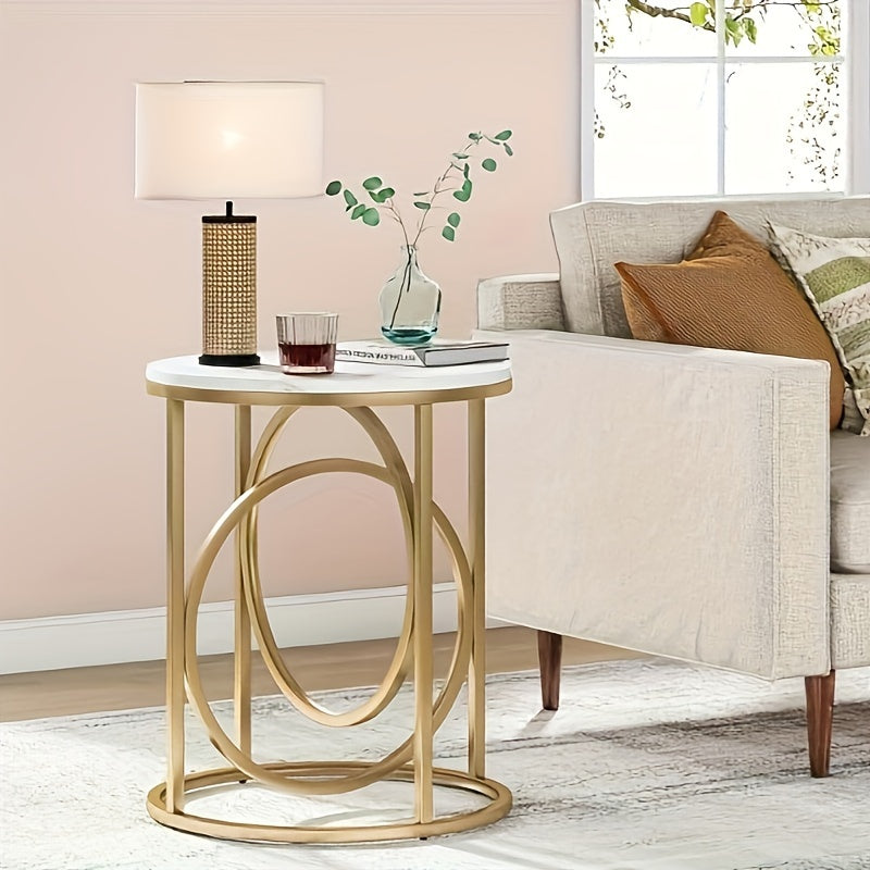 Modern Round End Table, 50cm Side Table Coffee Table Cocktail Table With Unique O-Shaped Base, Midcentury Accent Table Nightstand For Living Room Bedroom