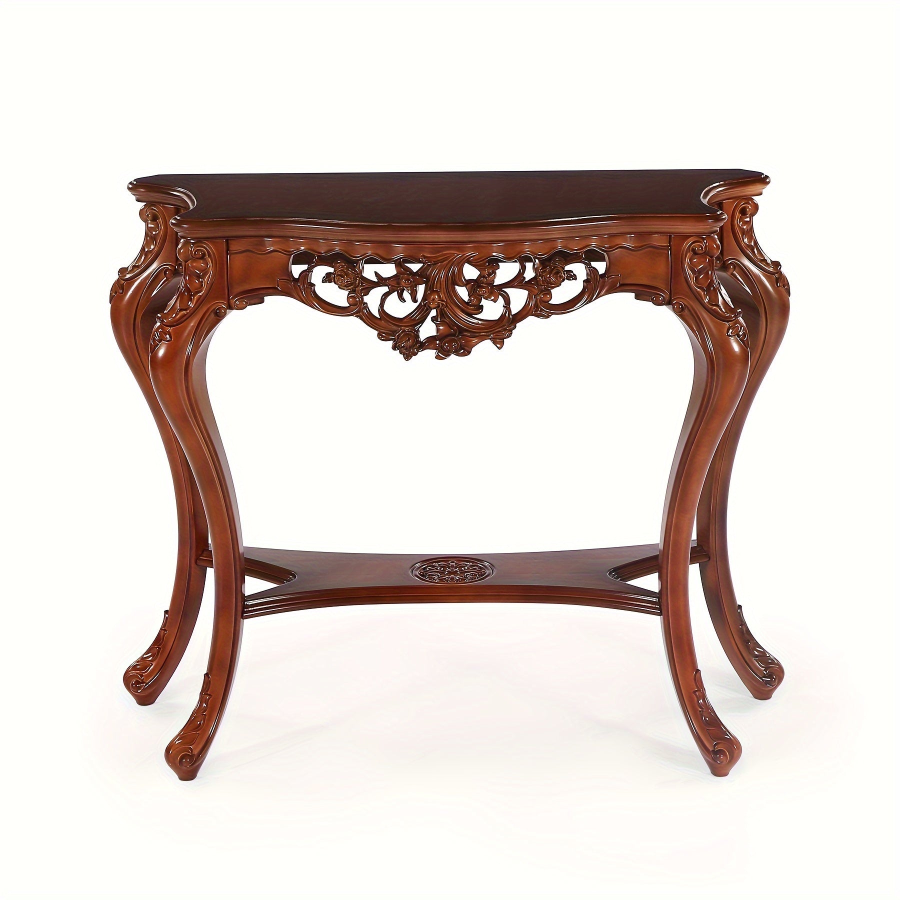 High-End Mid Century Modern Walnut Brown Chinese Carved Wood Vintage Luxury Console Table Antique Entryway Home Decor (cm)