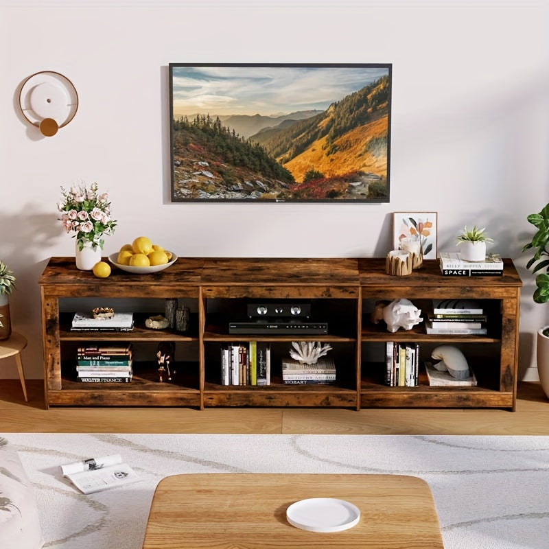 TV Stand with Power Outlet for TVs up to 190cm, Television Stands with 6 Open Shelves and Media Storage, Entertainment Center TV Console for Living Room