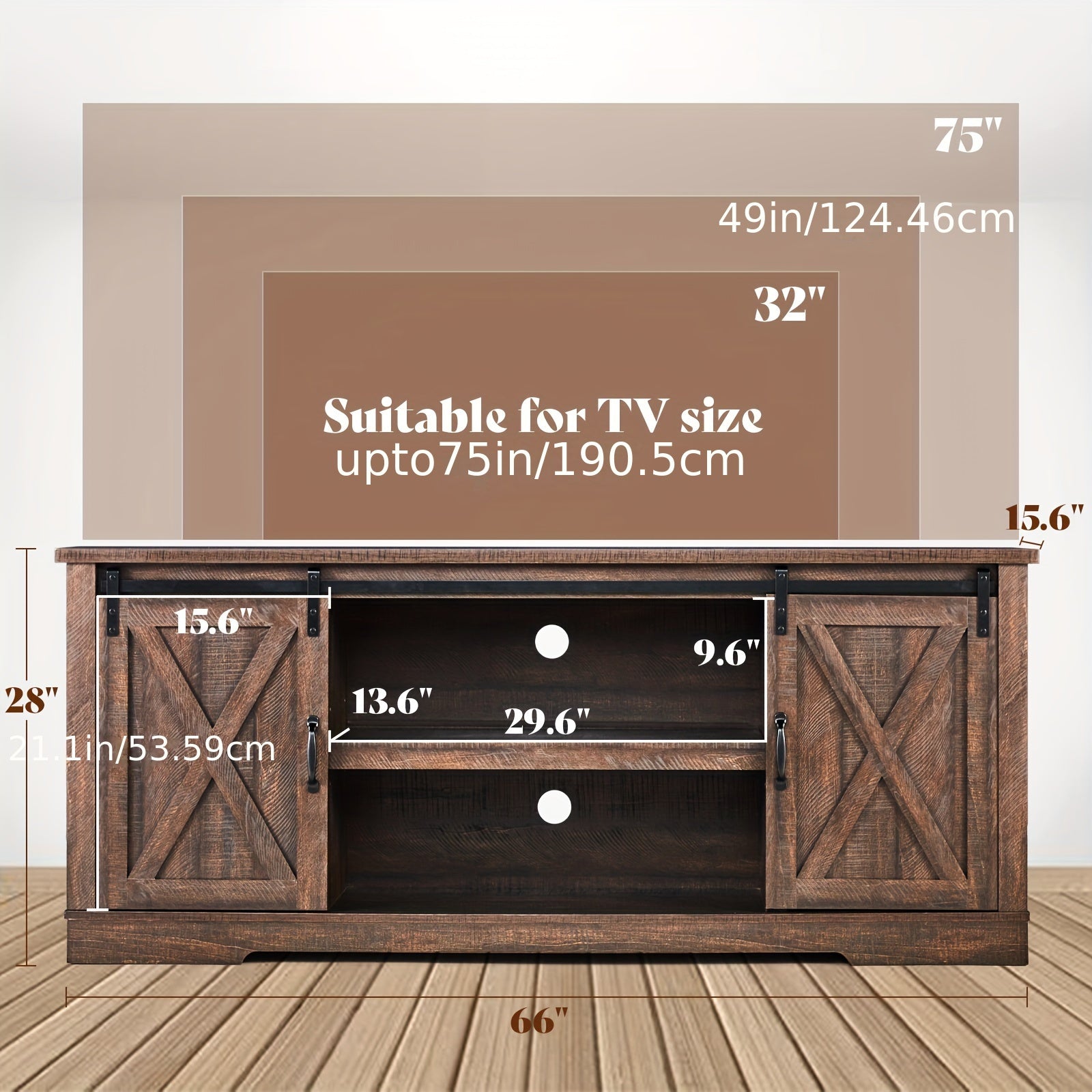 168cm Farmhouse TV Stand for 75 Inches TVs, Entertainment Center with Sliding Barn Door and Adjustable Shelf & Feet, Console Table with Storage