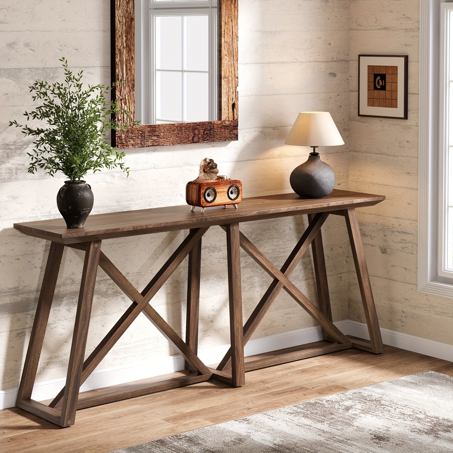 Farmhouse Console Table For Entryway: 180 cm Extra Long Entryway Table, Narrow Wooden Sofa Table Behind Couch For Hallway, Entrance, Foyer, Living Room, Rustic Brown, Halloween Decor, Autumn, Thanksgiving