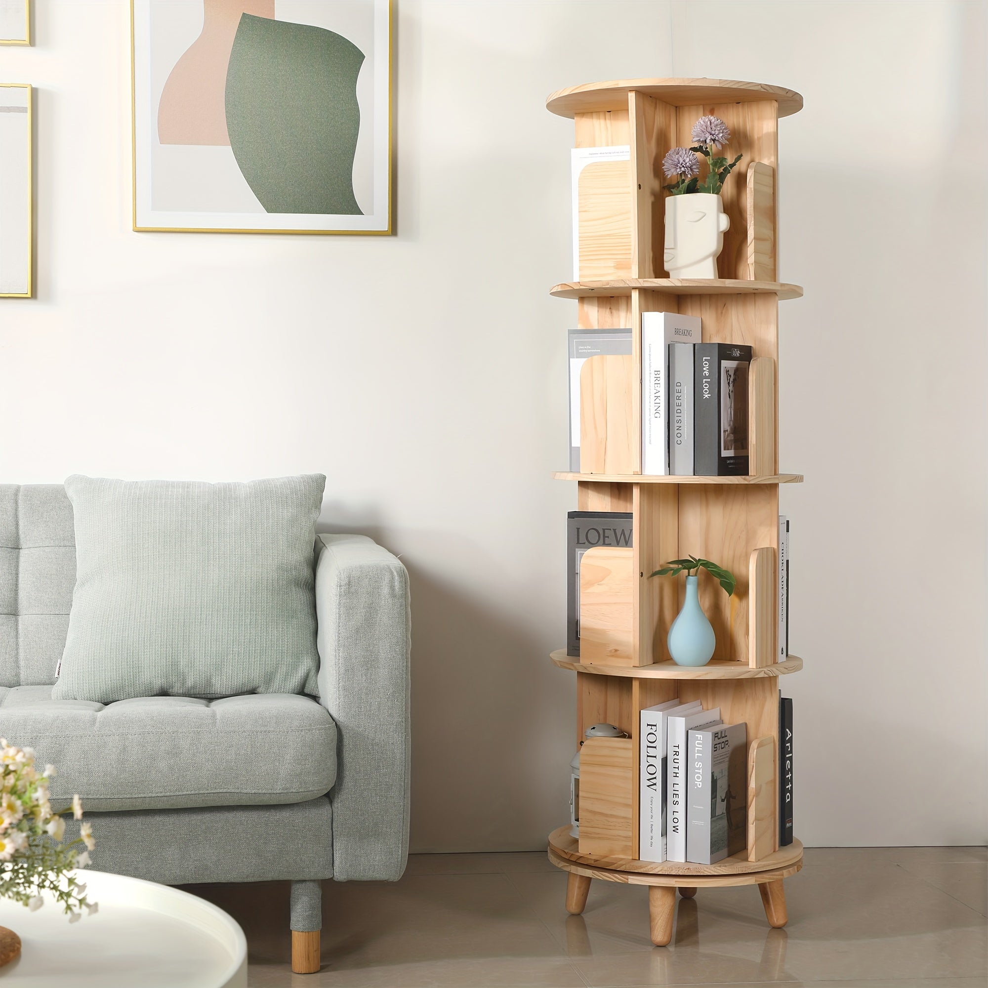 Rotating Bookshelf Tower, 4-layer Cylindrical Model 360 Rotating Bookshelf. Rotating Bookshelf Suitable For Small Spaces. Solid Wood Corner Bookshelf Storage Rack Display Bookshelf. Used For Display Cabinets In Offices, Home