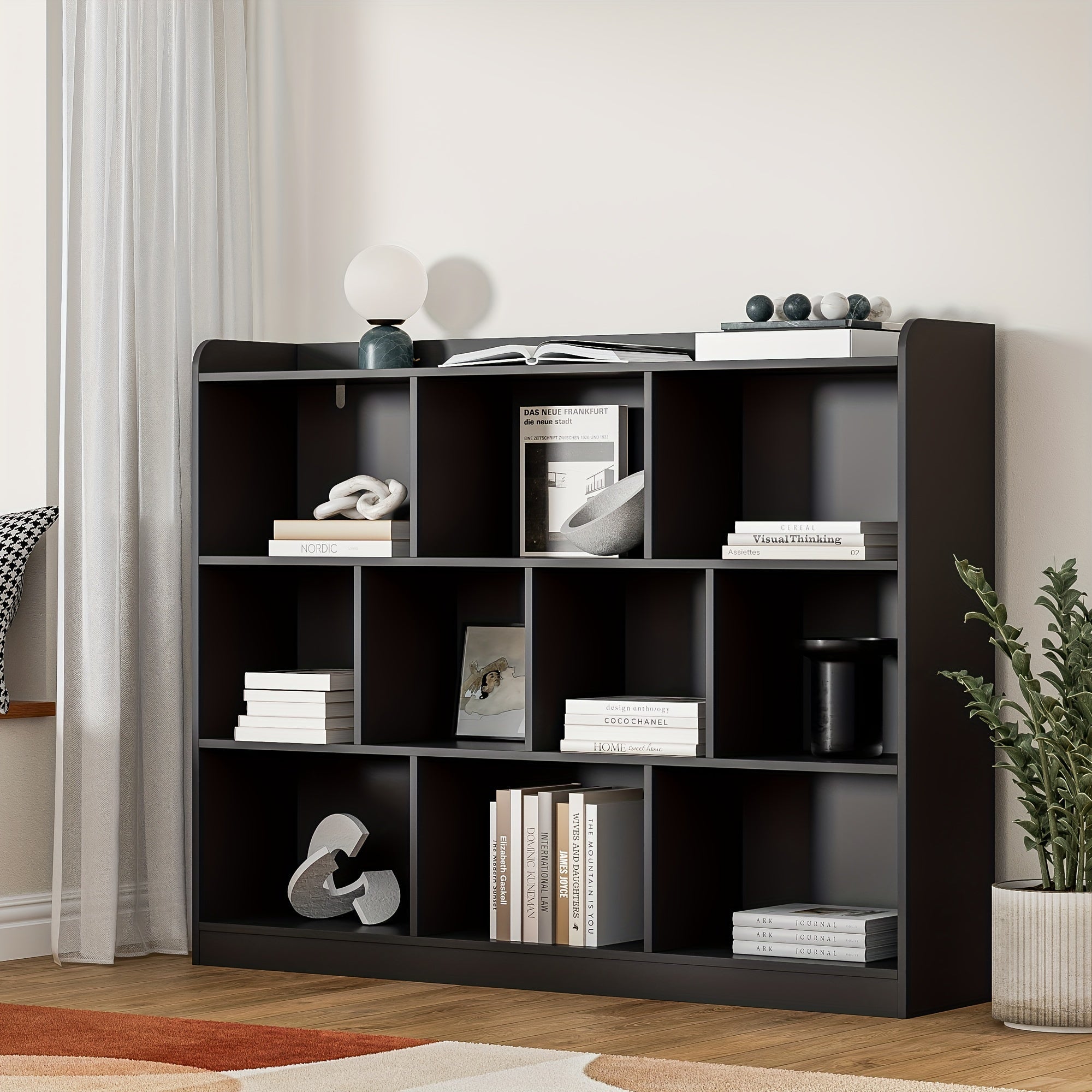 Cube Bookshelf, Bookshelf with 3 Open Shelves, 10 Cubes Minimalist Storage Rack, Suitable for Living Room, Office