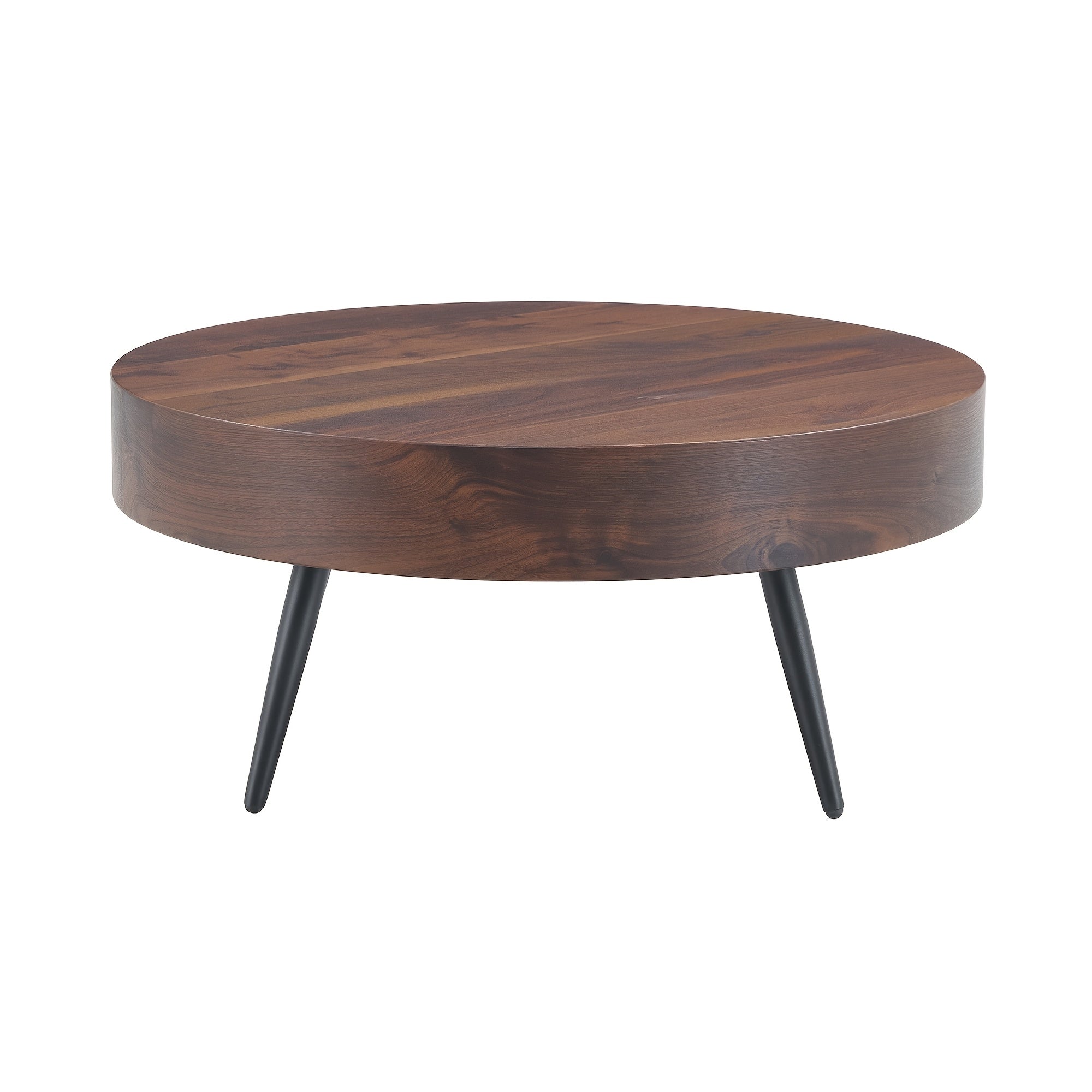 Wooden Coffee Table Modern Round Coffee Table Rustic Center Table with Metal Leg for Living Room Reception Room Office (Brown, Round)