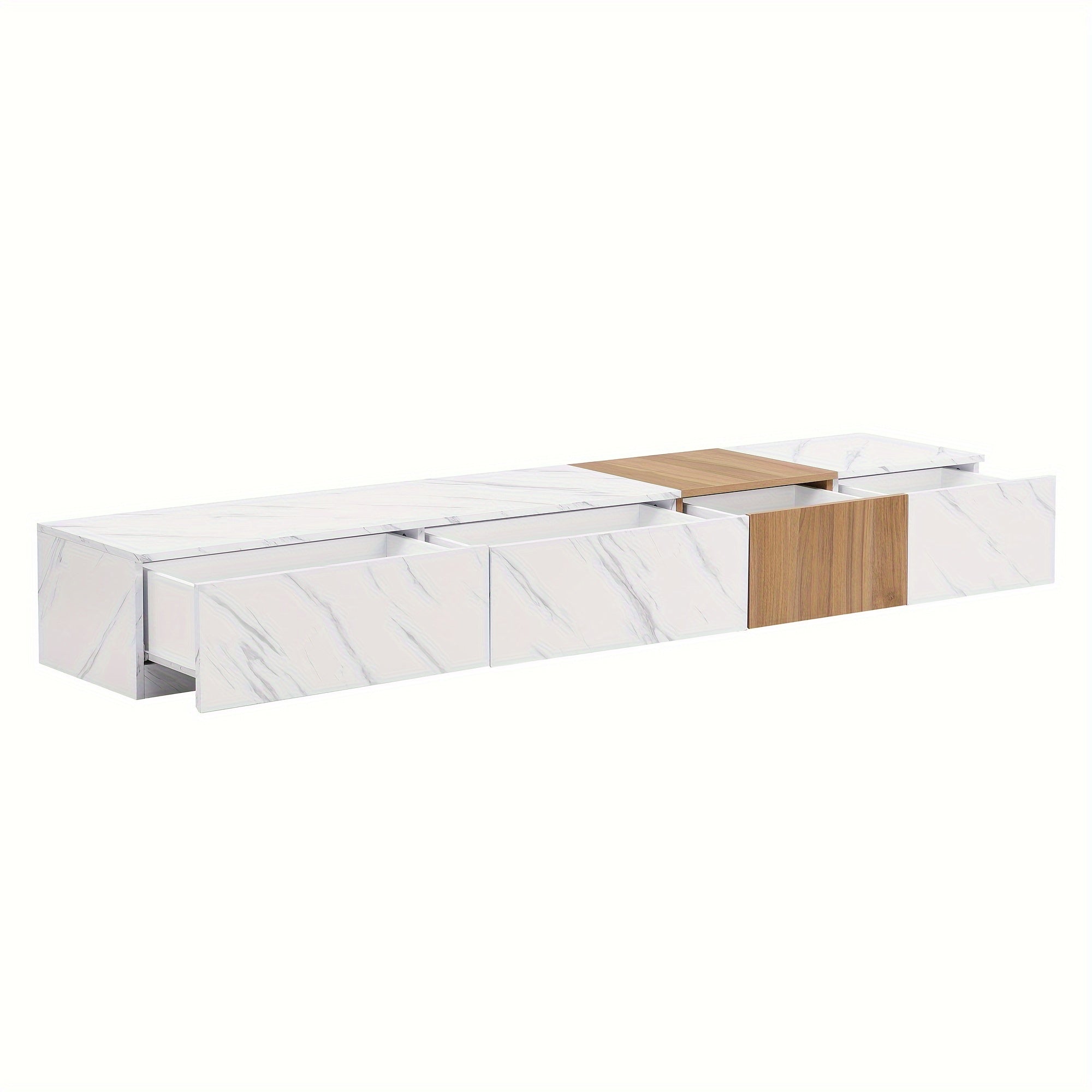 TV Stand With Faux Marble & Walnut Wood Grain Finish For TVs Up To 88'' - Modern Modular Entertainment Center With 4 Storage Drawers For Living Room