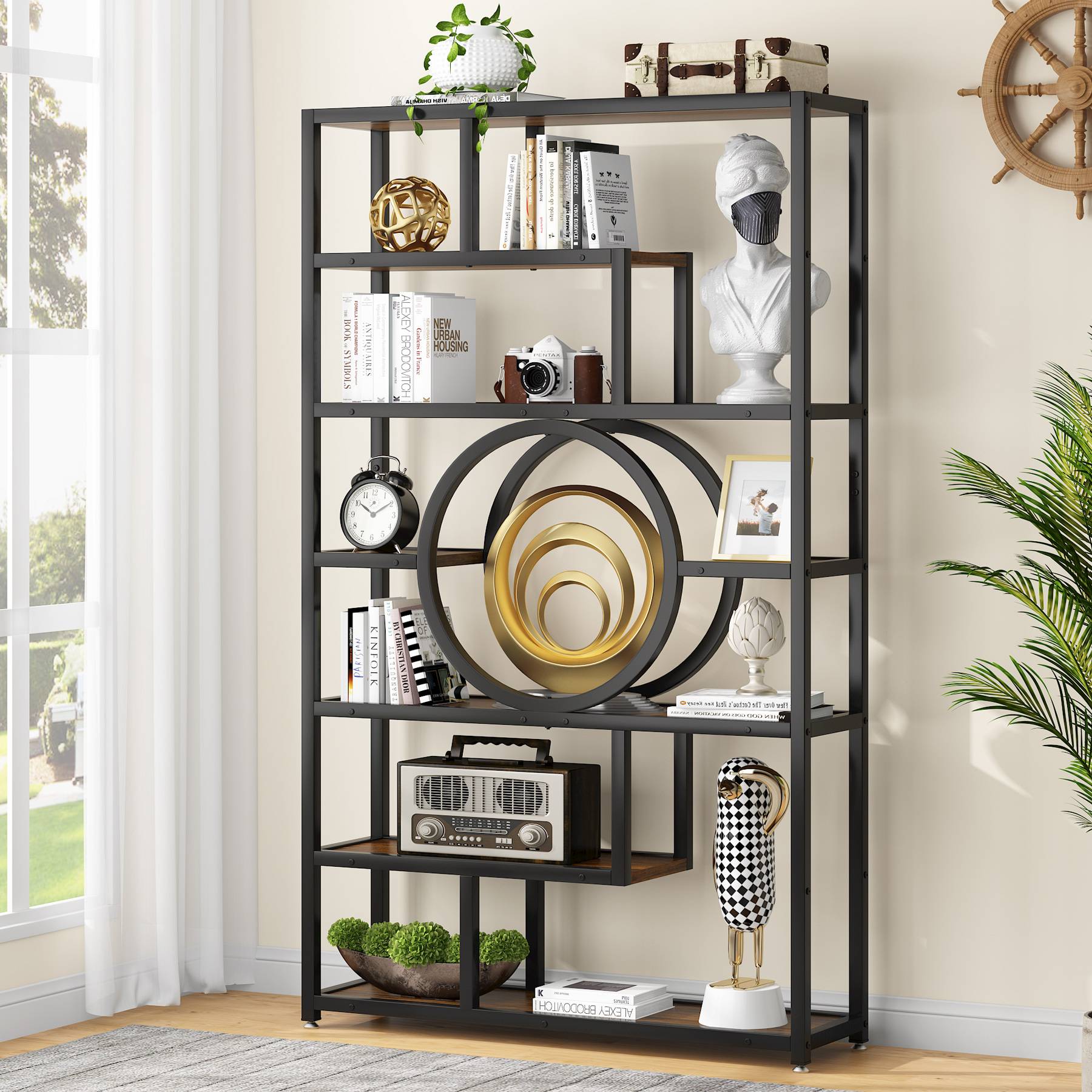 183 cm Bookshelf, 8-Shelf Etagere Bookcase Industrial Display Shelf