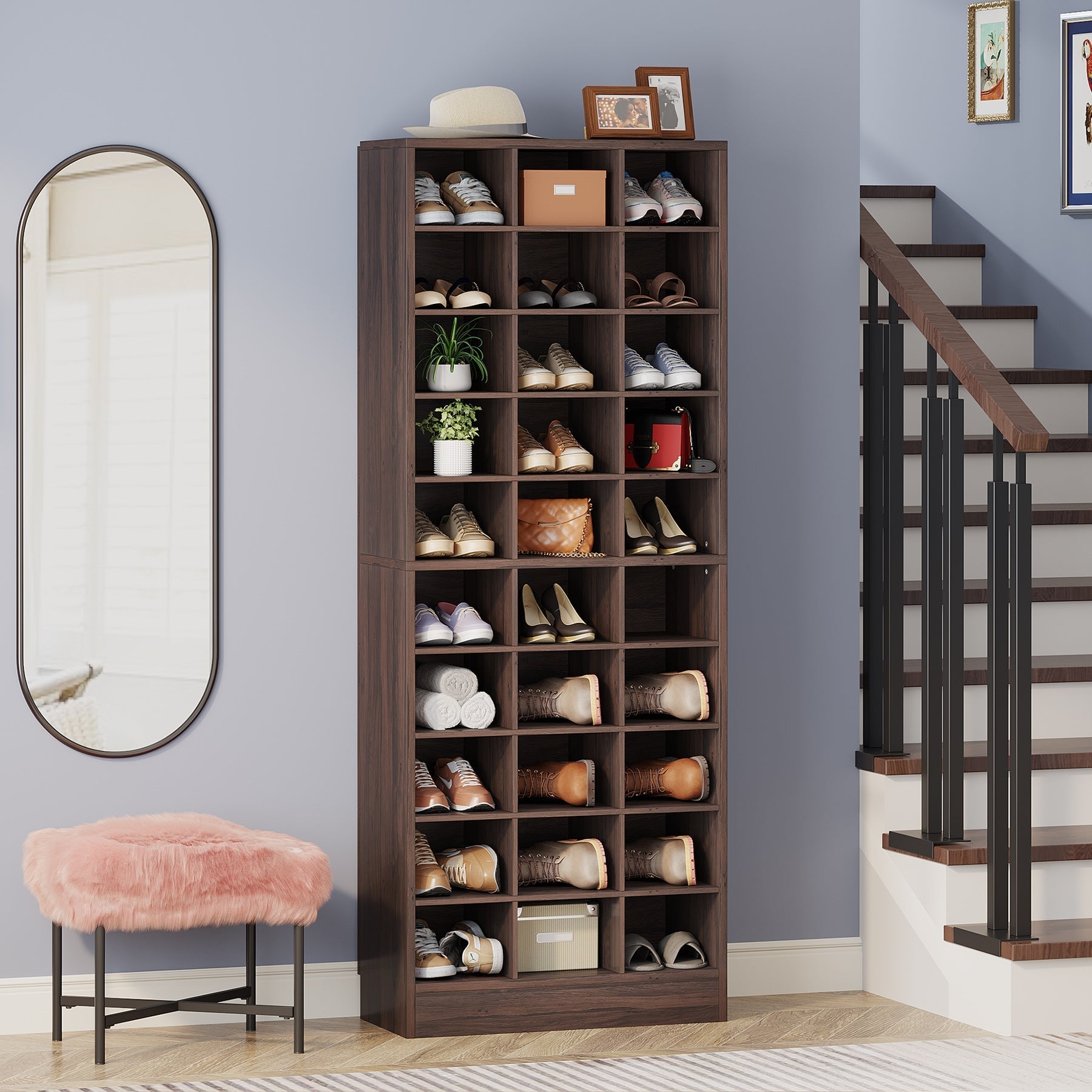 25.4 cm Tier Shoe Cabinet, Wooden Shoe Storage Rack with 76 Cubbies