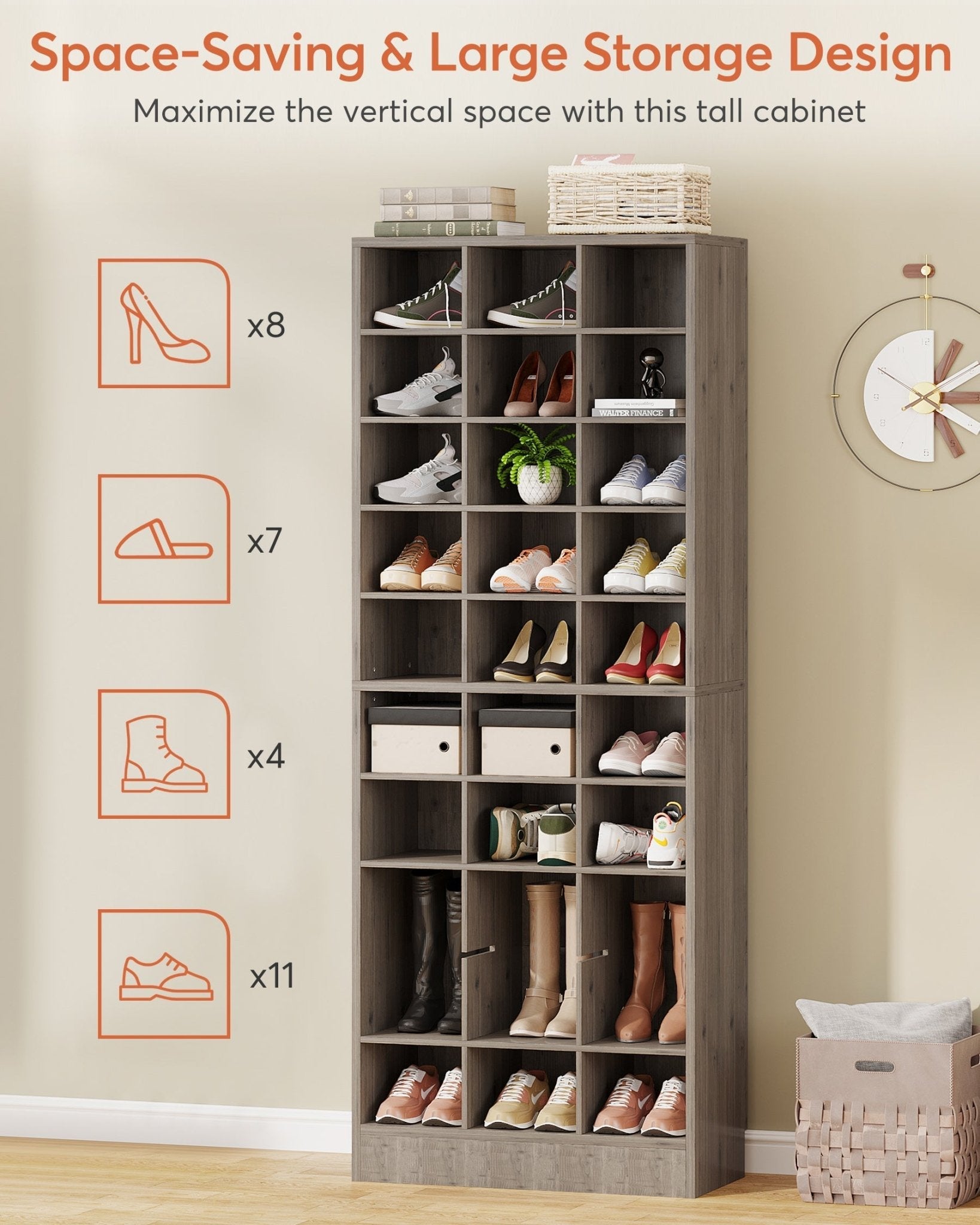 25.4 cm Tier Shoe Cabinet, Wooden Shoe Storage Rack with 76 Cubbies