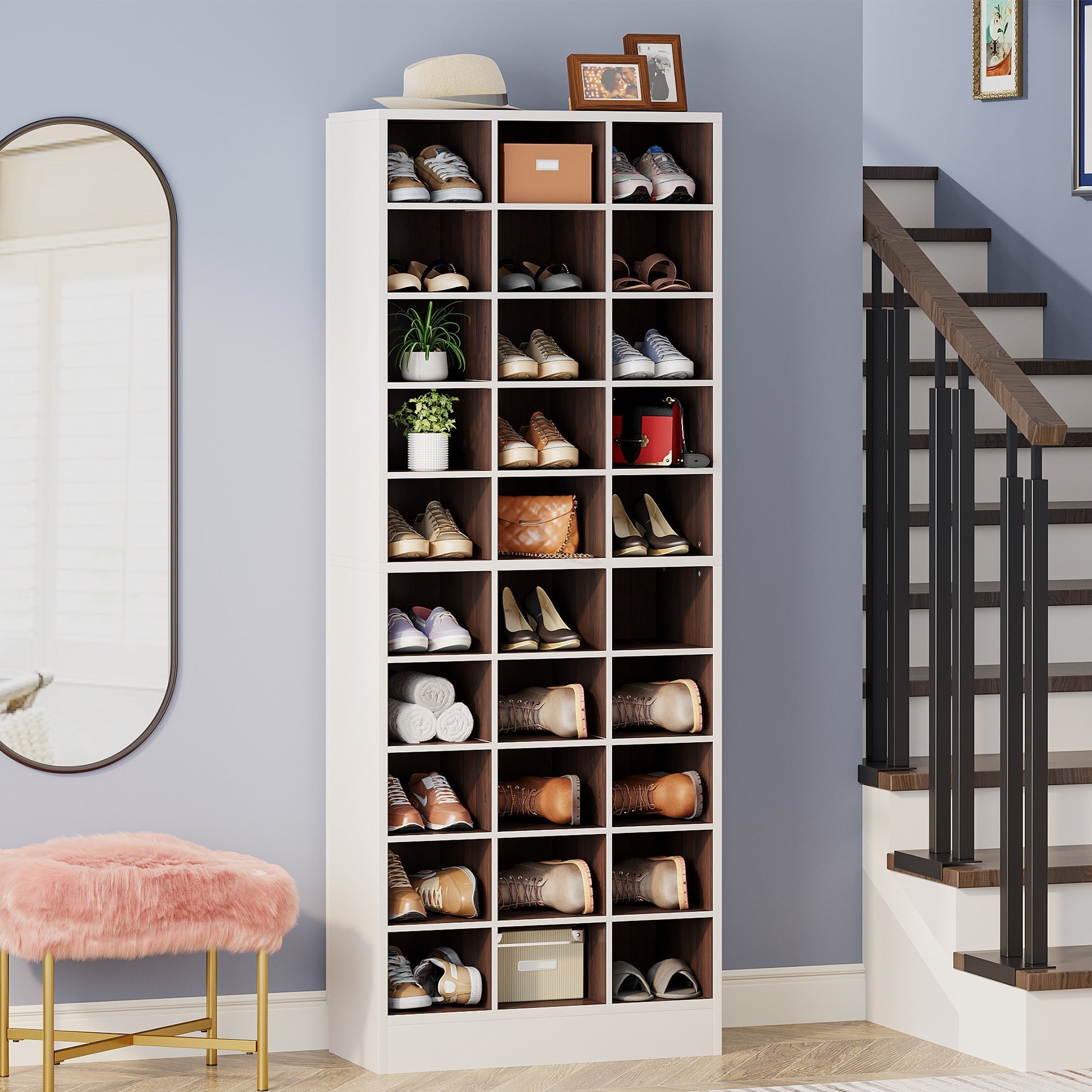 25.4 cm Tier Shoe Cabinet, Wooden Shoe Storage Rack with 76 Cubbies