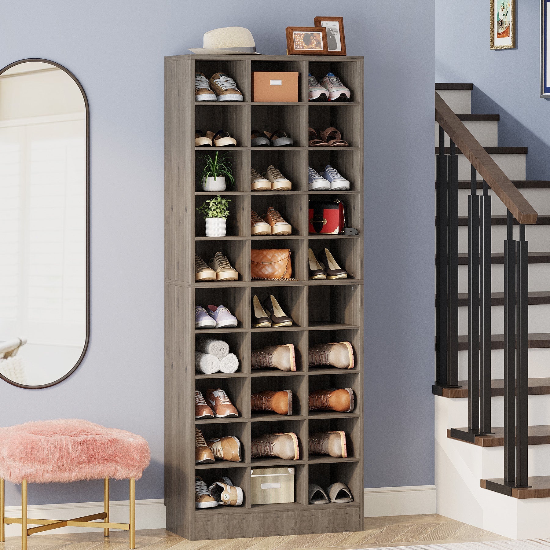 25.4 cm Tier Shoe Cabinet, Wooden Shoe Storage Rack with 76 Cubbies