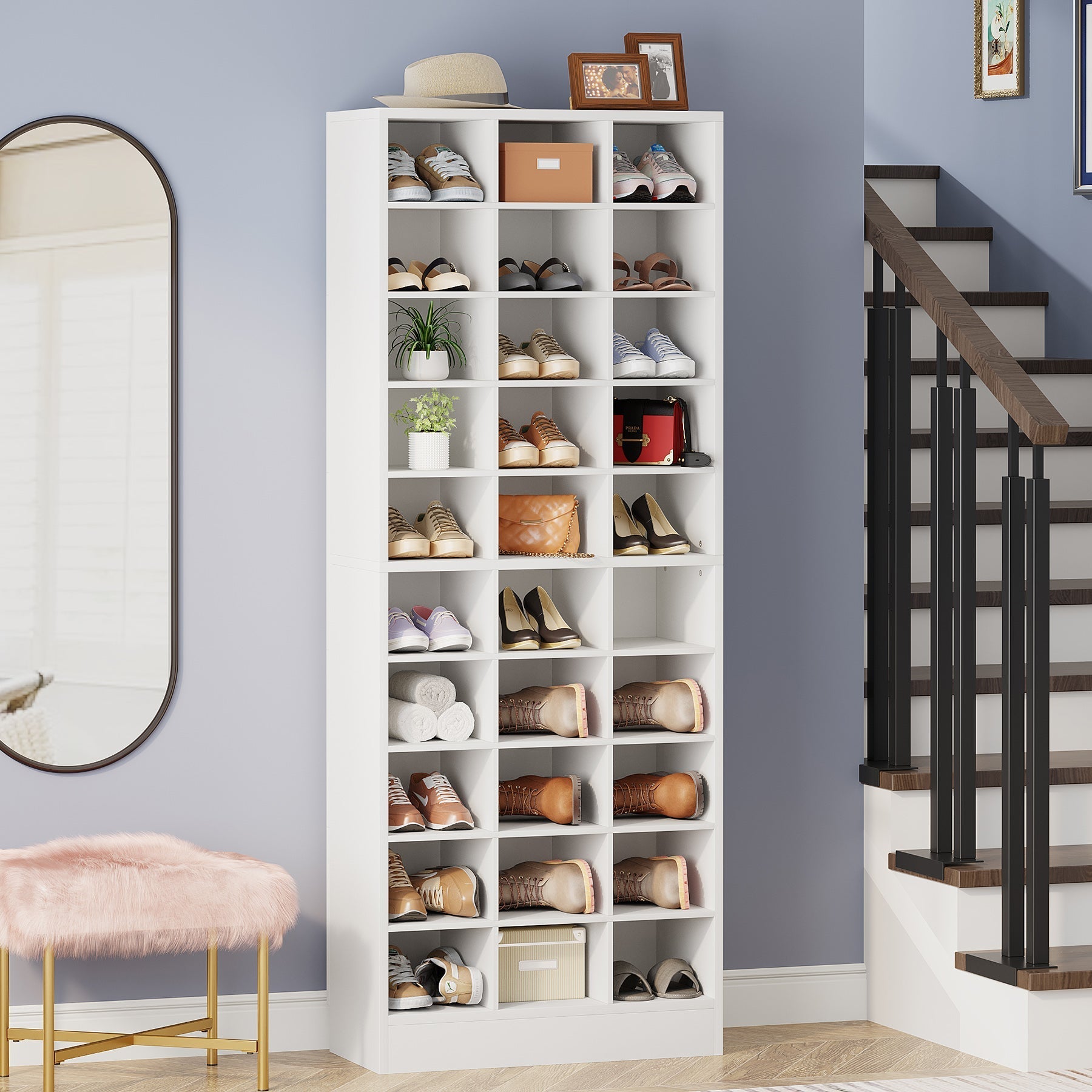 25.4 cm Tier Shoe Cabinet, Wooden Shoe Storage Rack with 76 Cubbies