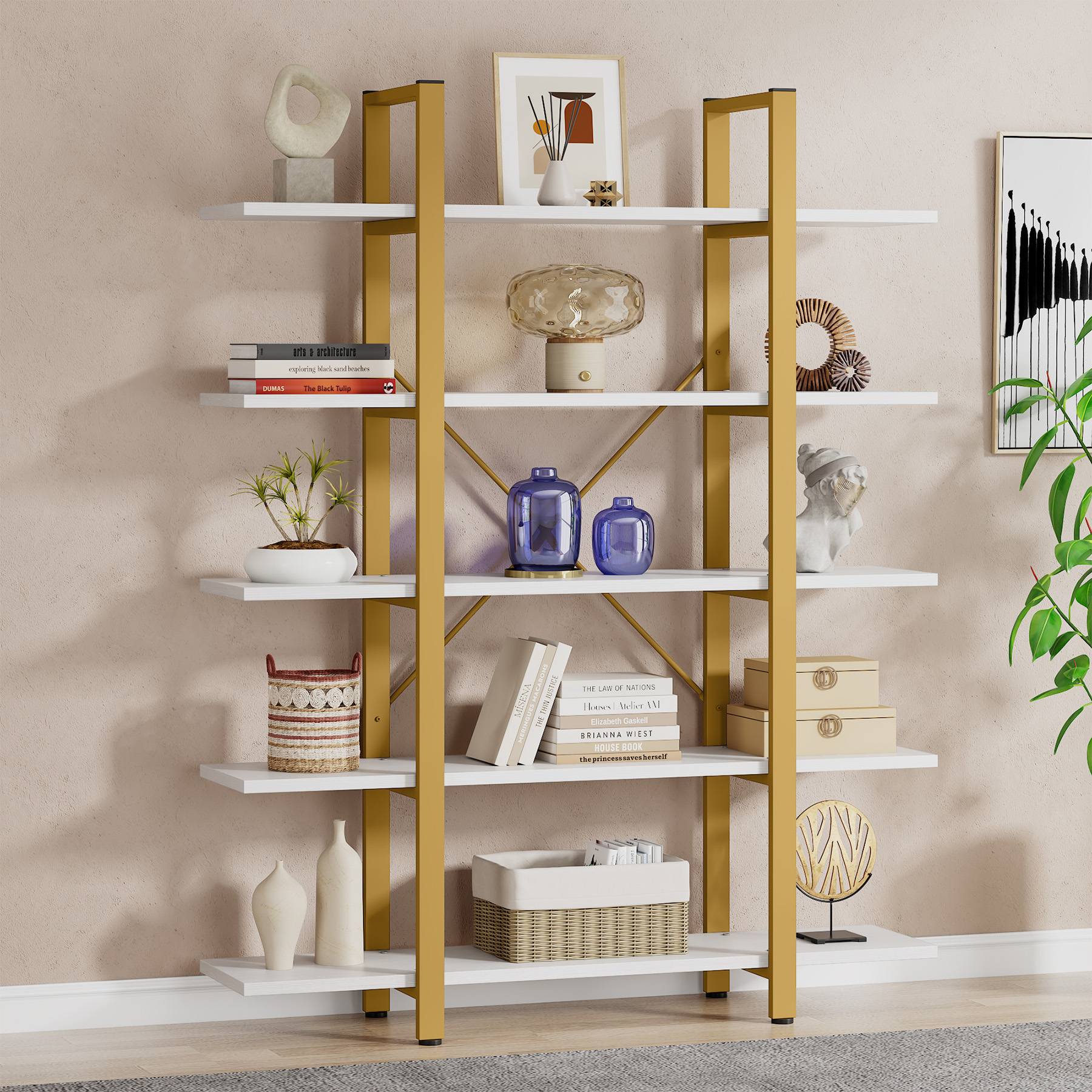 5-Tier Bookshelf, Open Etagere Bookcase Storage Display Rack (in cm)