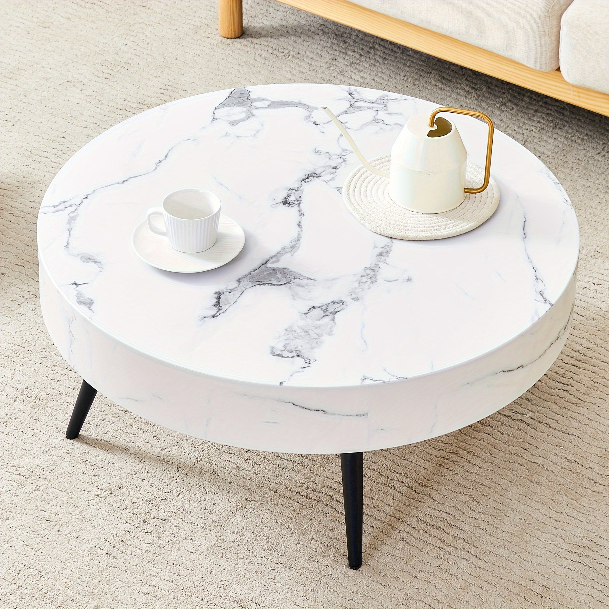 Chic Round Coffee Table with Metal Legs - 82cm Modern Minimalist Design, Easy Assembly & Clean Engineered Wood Top, Perfect for Living Room Decor