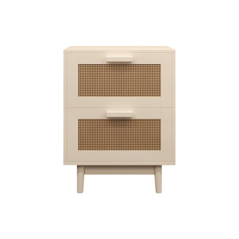 Chic Rattan-Style Wood Nightstand with 2 Faux Rattan Drawers - Spacious Bedside Storage Table in Natural Finish for Bedroom & Living Room, Durable MDF Construction, Easy Assembly, Bedroom Decor