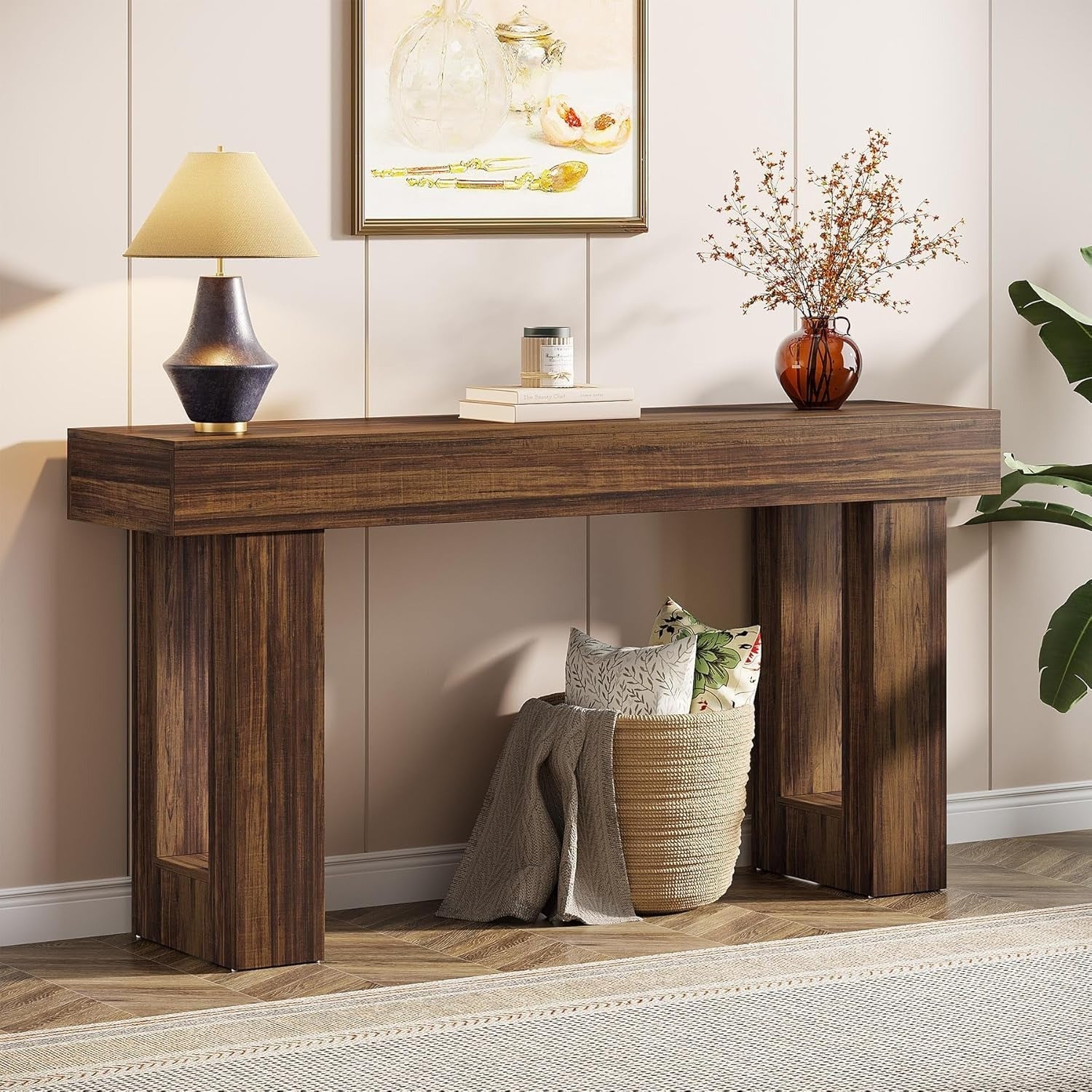 Modern 160 cm Rectangular Wooden Sofa Console Table, Weather Resistant, No Electricity Needed, with Hardwood, for Living Room, Hallway, Entryway